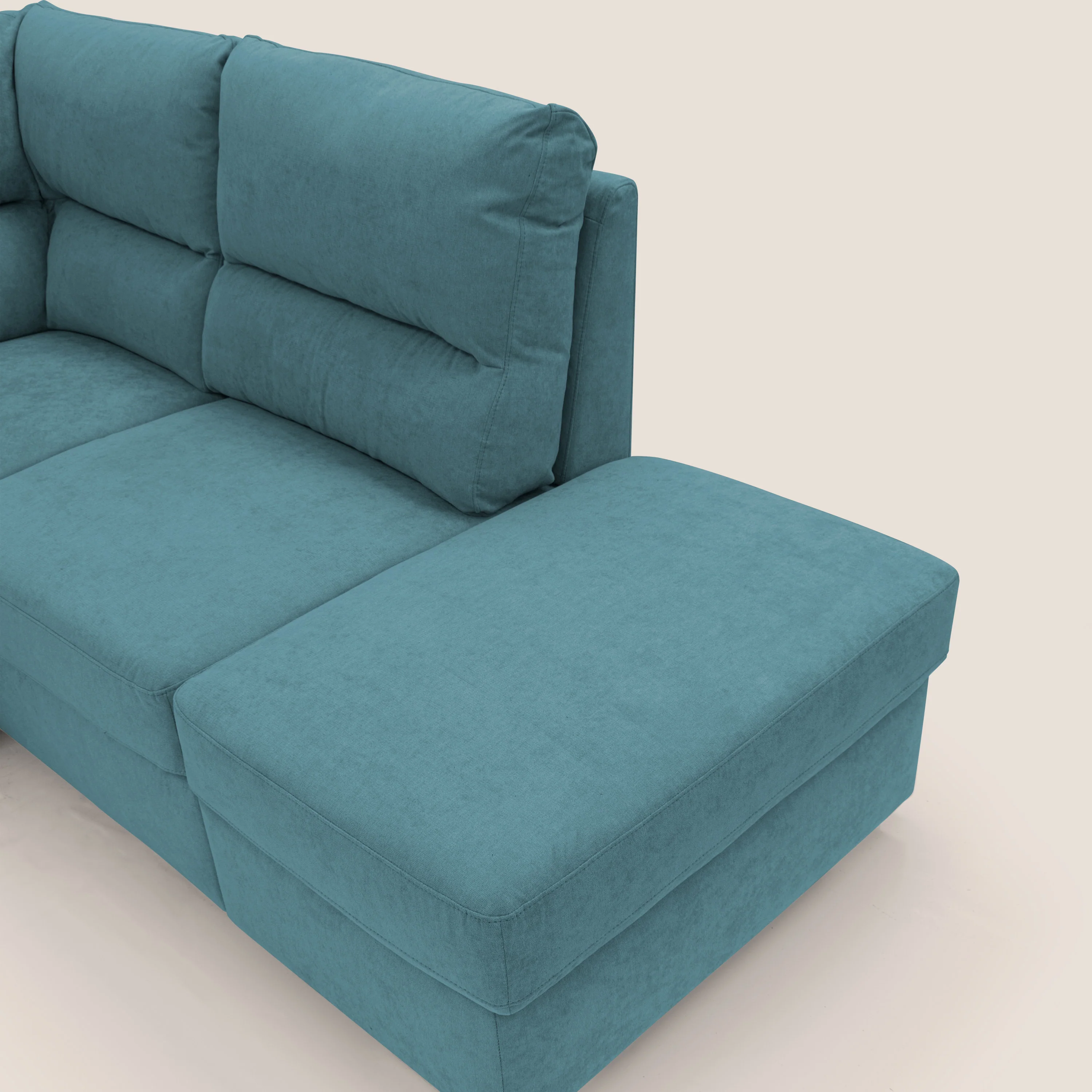 Minerva canapé d'angle avec angle et pouf extractible en tissu doux imperméable T02 bleu ciel - Image 11