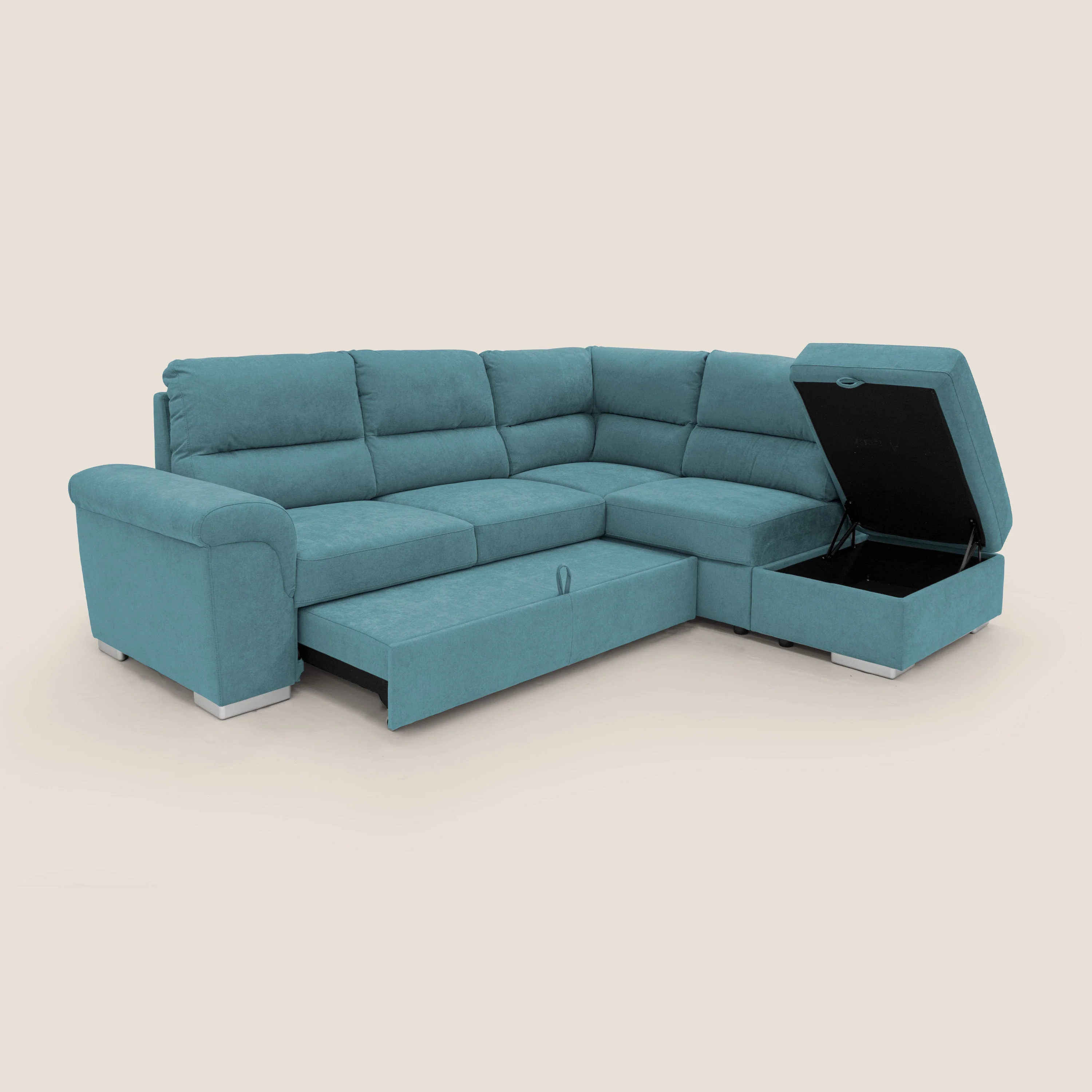 Minerva canapé d'angle avec angle et pouf extractible en tissu doux imperméable T02 bleu ciel - Image 3