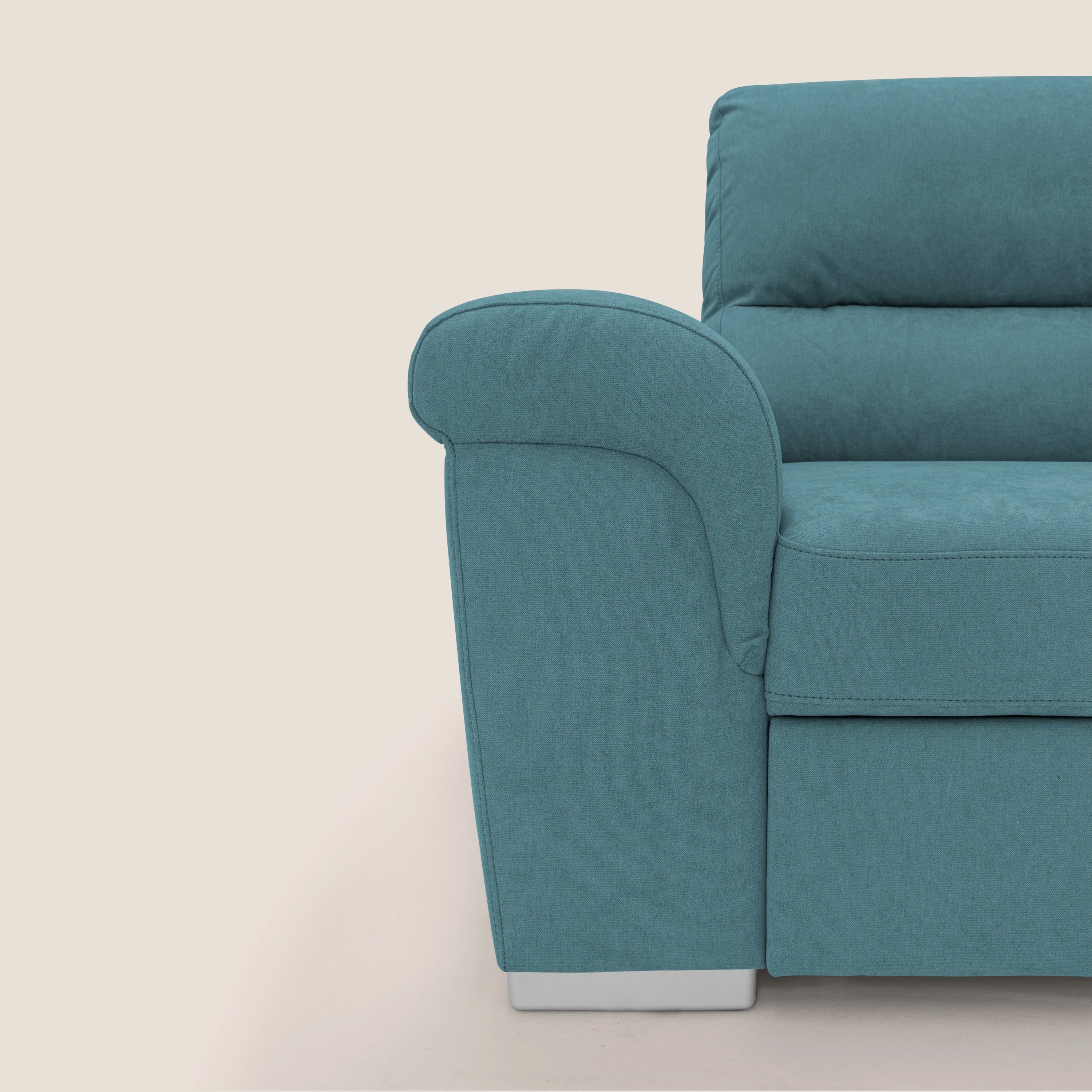 Minerva canapé d'angle avec angle et pouf extractible en tissu doux imperméable T02 bleu ciel - Image 4