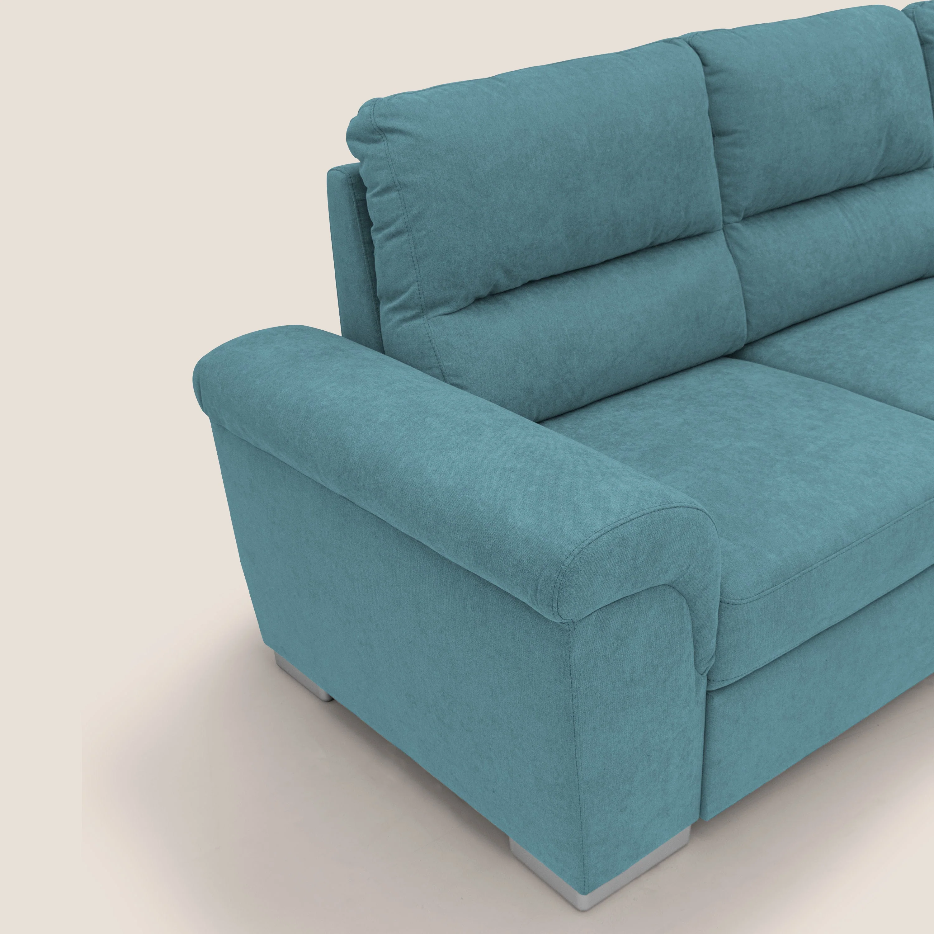 Minerva canapé d'angle avec angle et pouf extractible en tissu doux imperméable T02 bleu ciel - Image 5