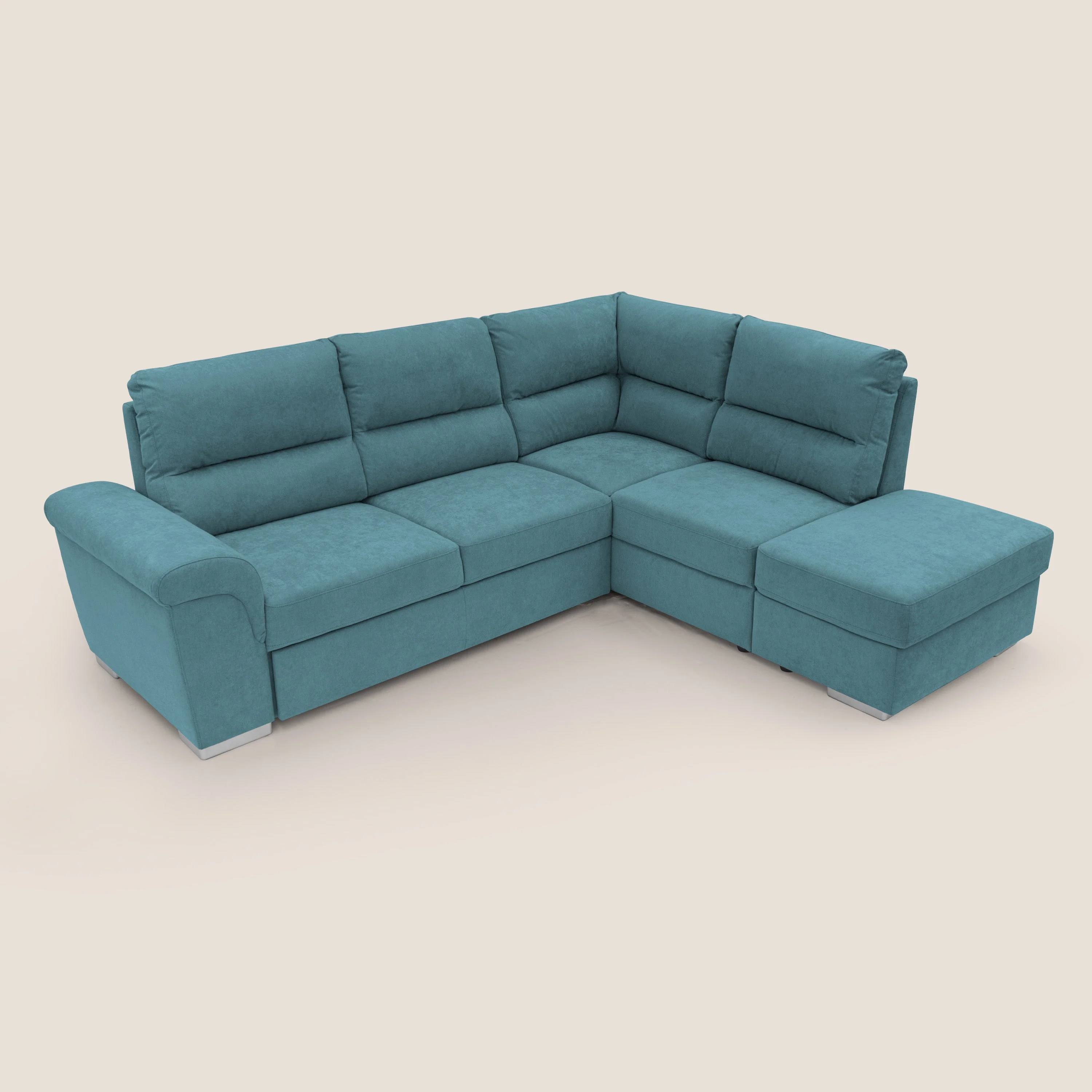 Minerva canapé d'angle avec angle et pouf extractible en tissu doux imperméable T02 bleu ciel - Image 7
