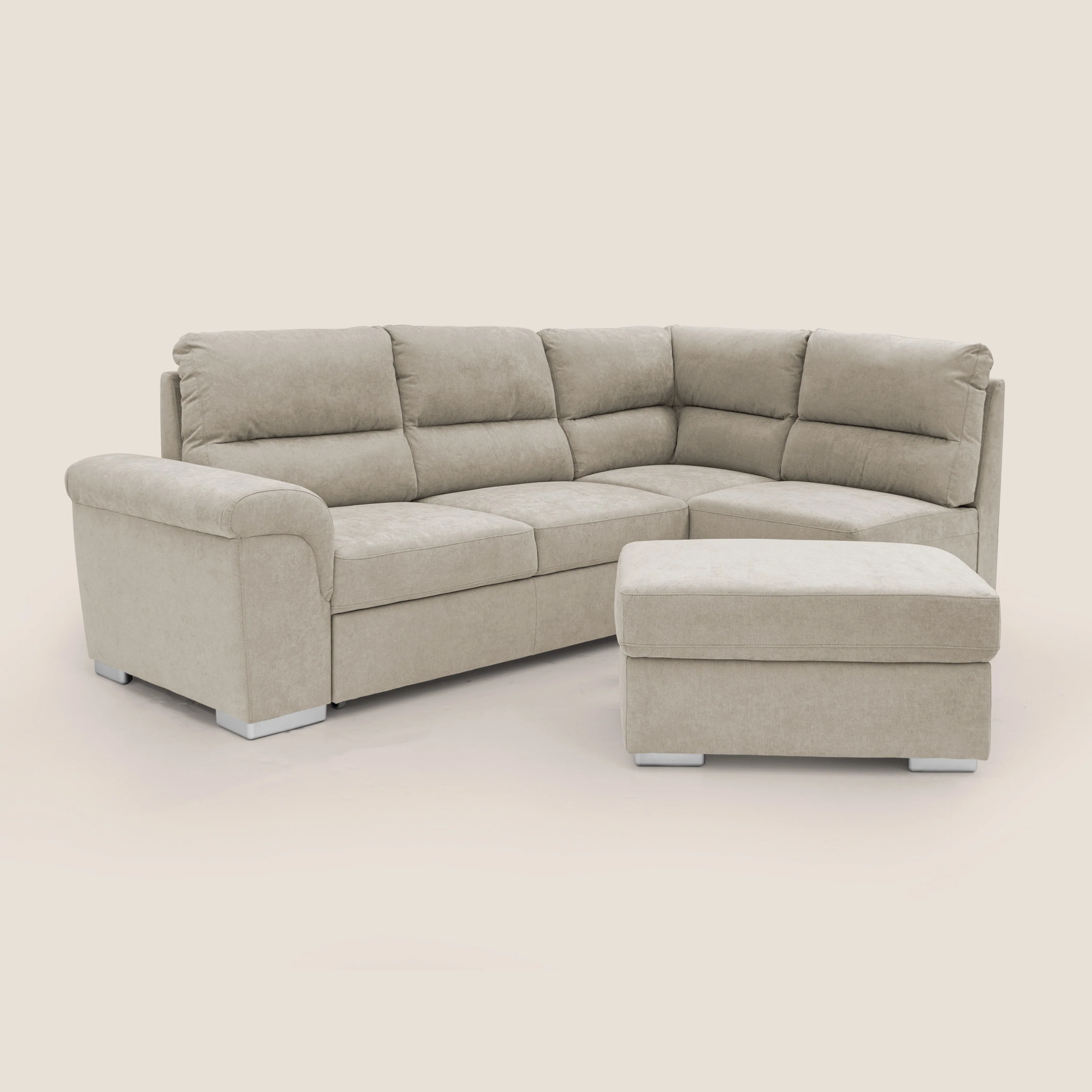 Minerva canapé d'angle avec angle et pouf extractible en tissu doux imperméable T02 crème - Image 10