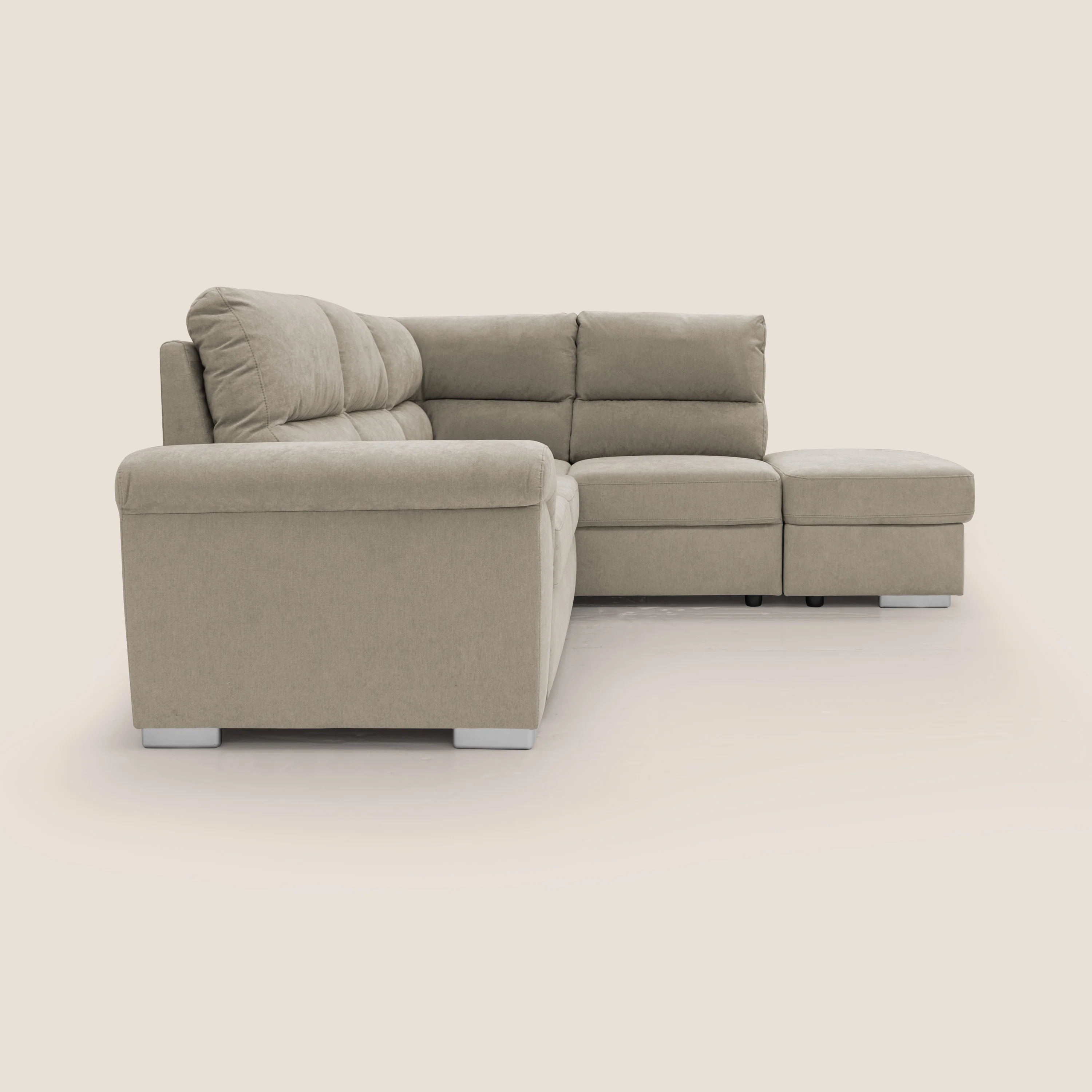 Minerva canapé d'angle avec angle et pouf extractible en tissu doux imperméable T02 crème - Image 12