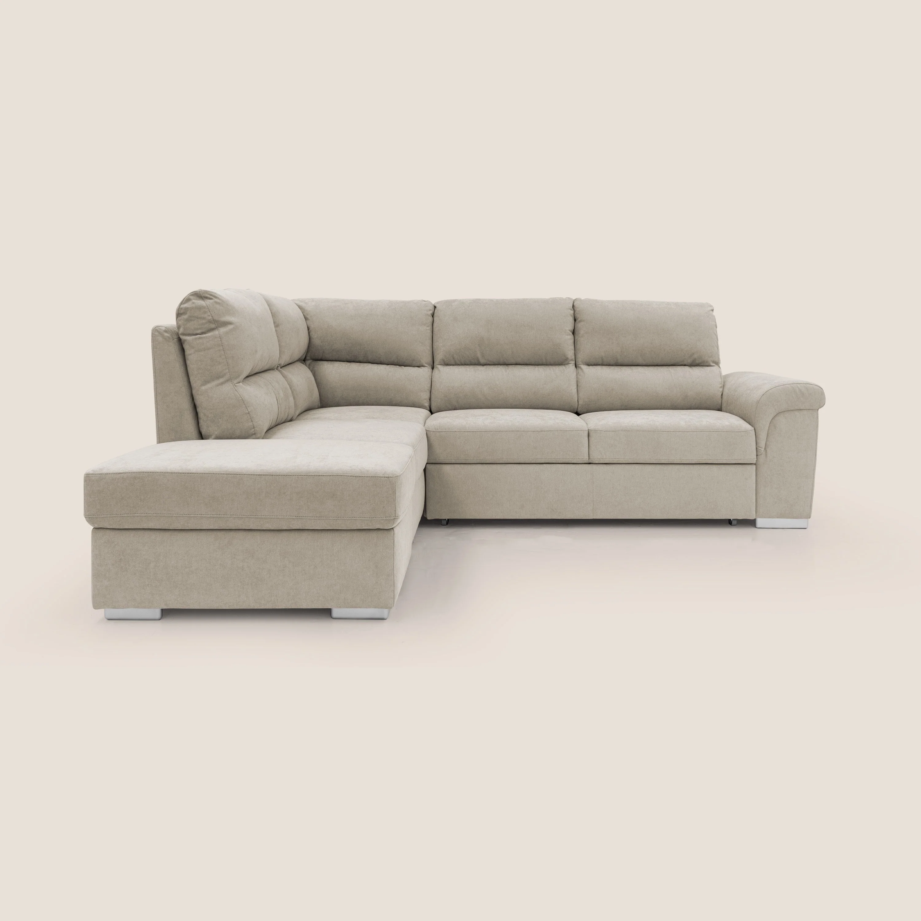 Minerva canapé d'angle avec angle et pouf extractible en tissu doux imperméable T02 crème - Image 13
