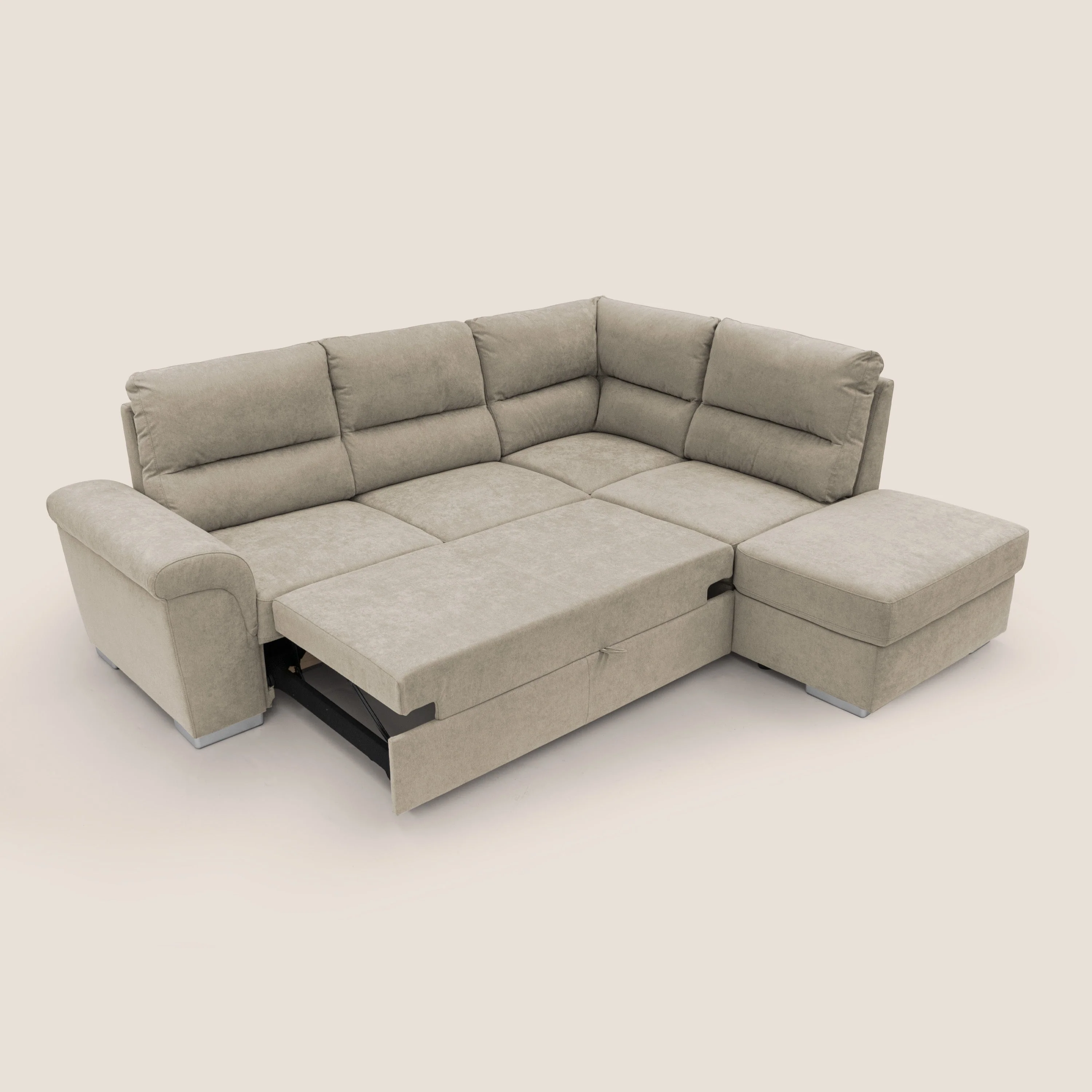 Minerva canapé d'angle avec angle et pouf extractible en tissu doux imperméable T02 crème - Image 2