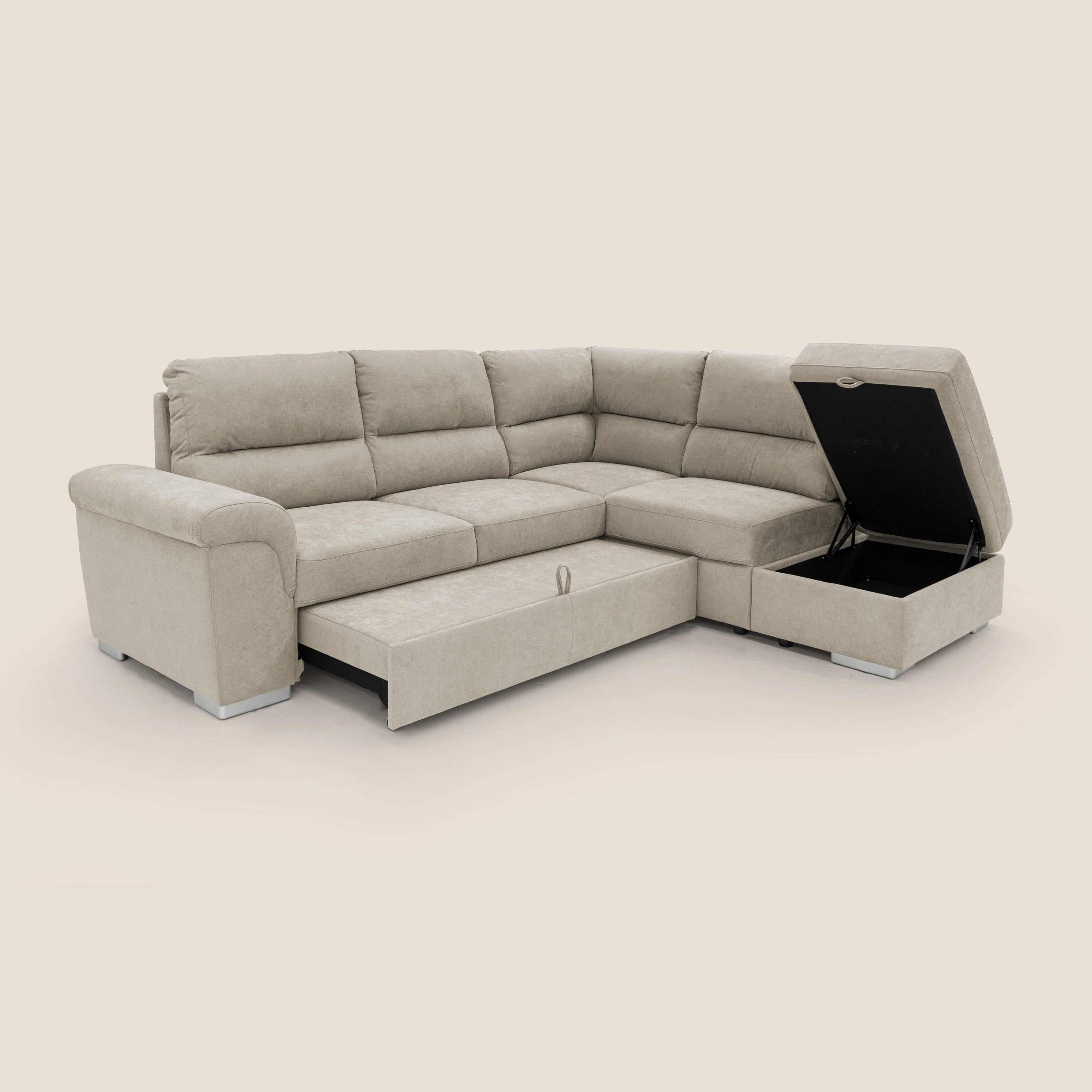 Minerva canapé d'angle avec angle et pouf extractible en tissu doux imperméable T02 crème - Image 3