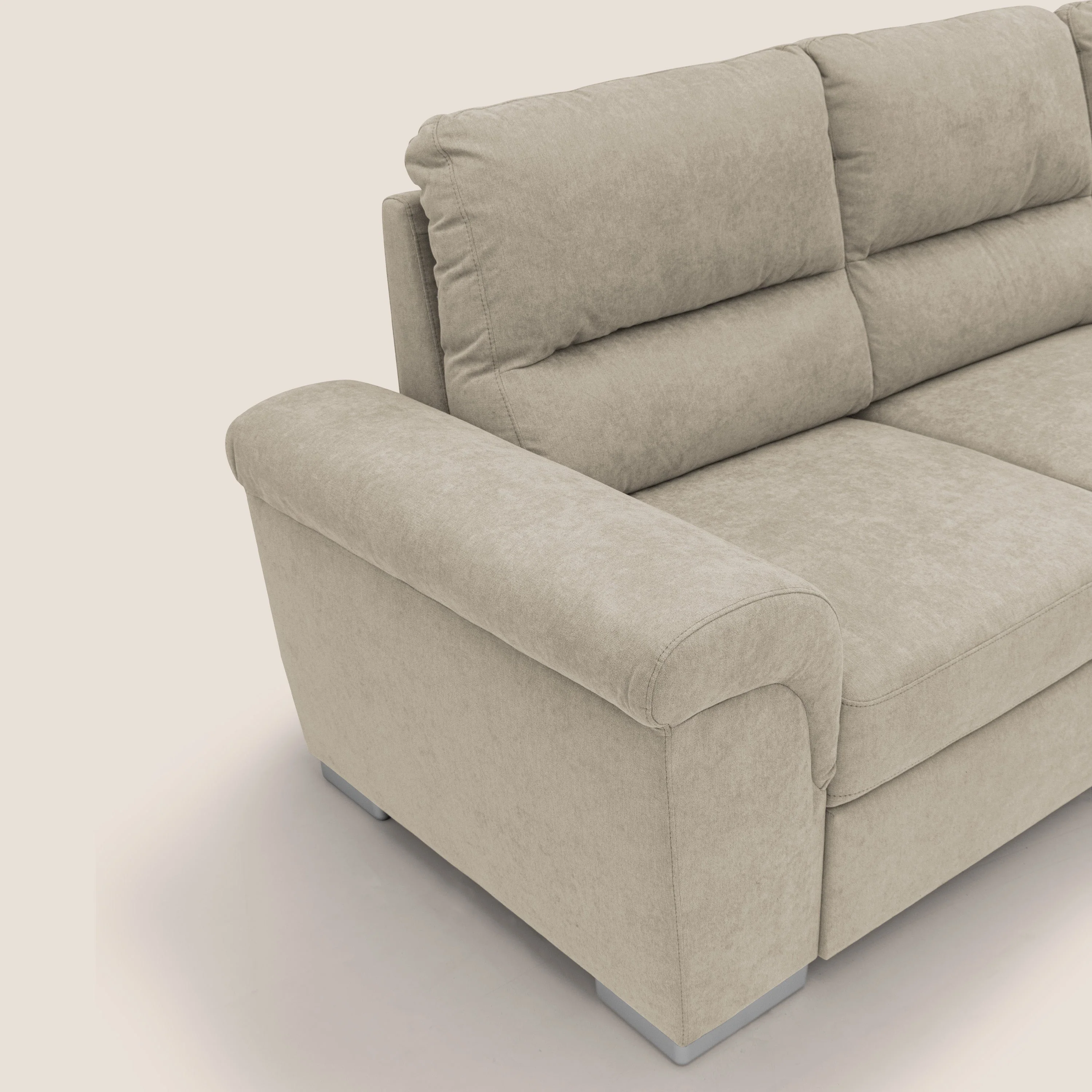 Minerva canapé d'angle avec angle et pouf extractible en tissu doux imperméable T02 crème - Image 5