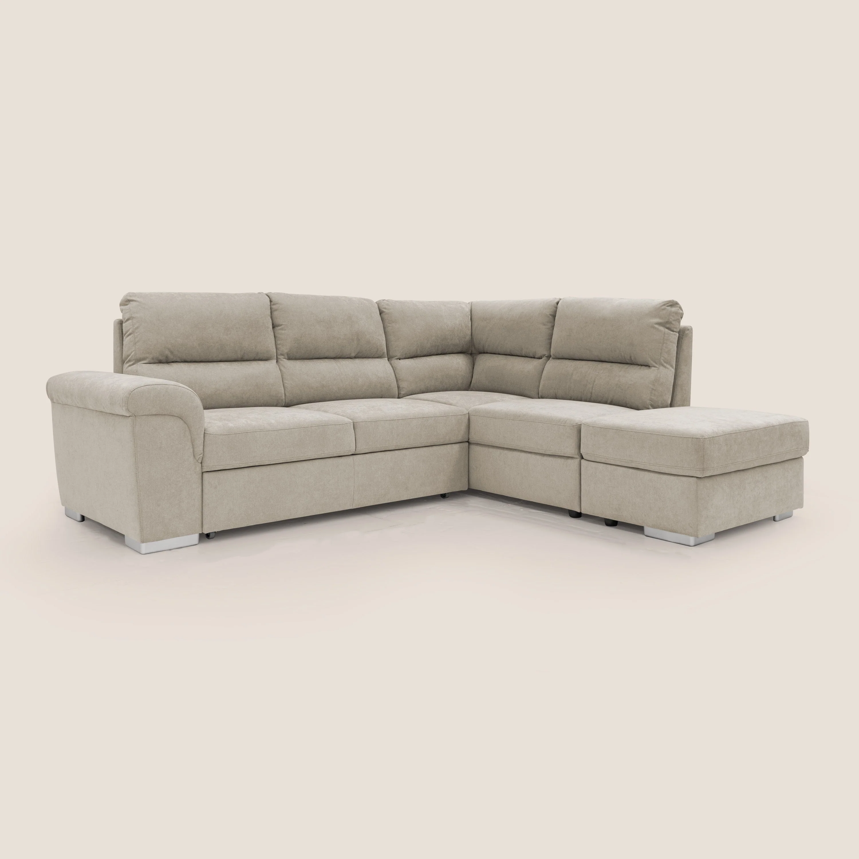 Minerva canapé d'angle avec angle et pouf extractible en tissu doux imperméable T02 crème - Image 6