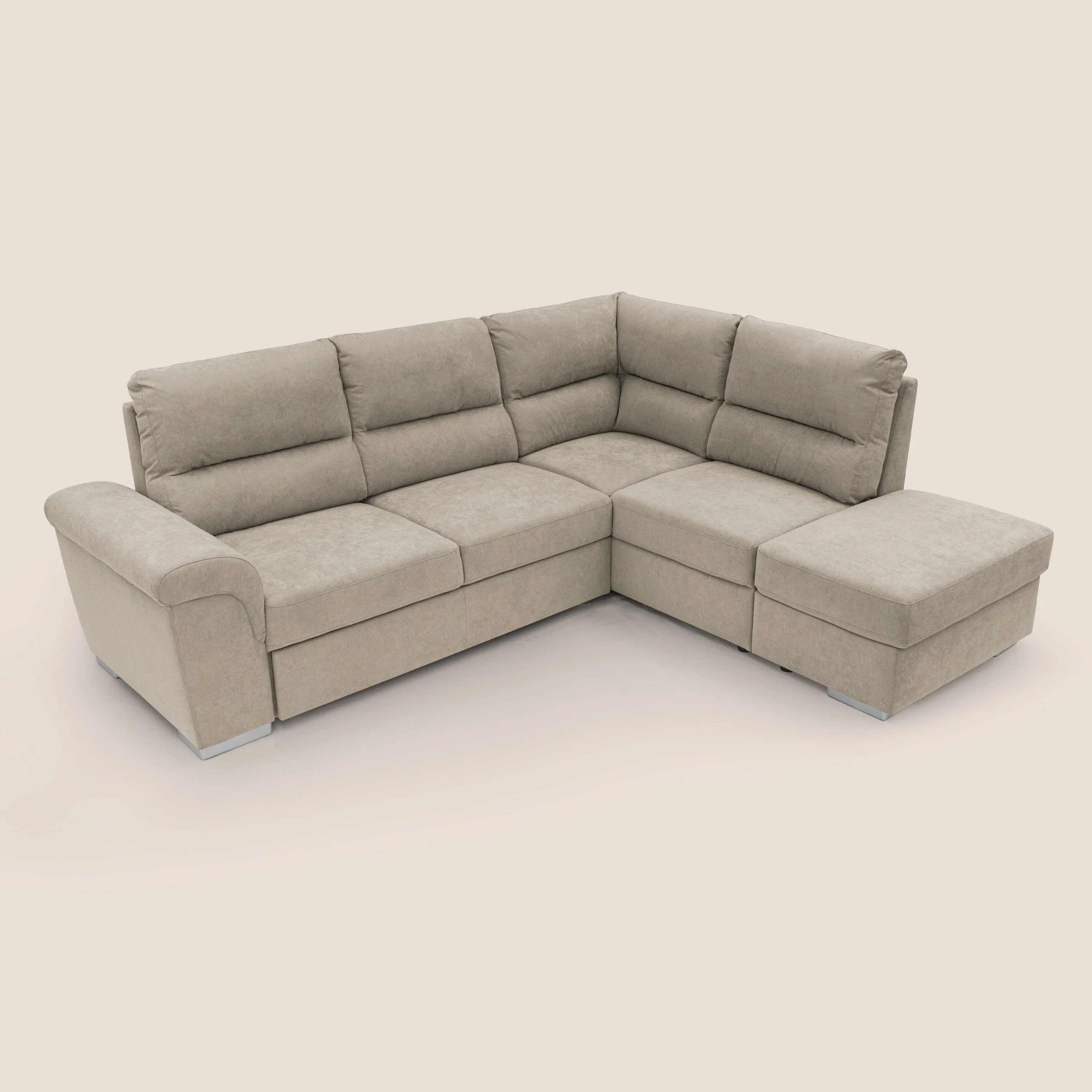 Minerva canapé d'angle avec angle et pouf extractible en tissu doux imperméable T02 crème - Image 7