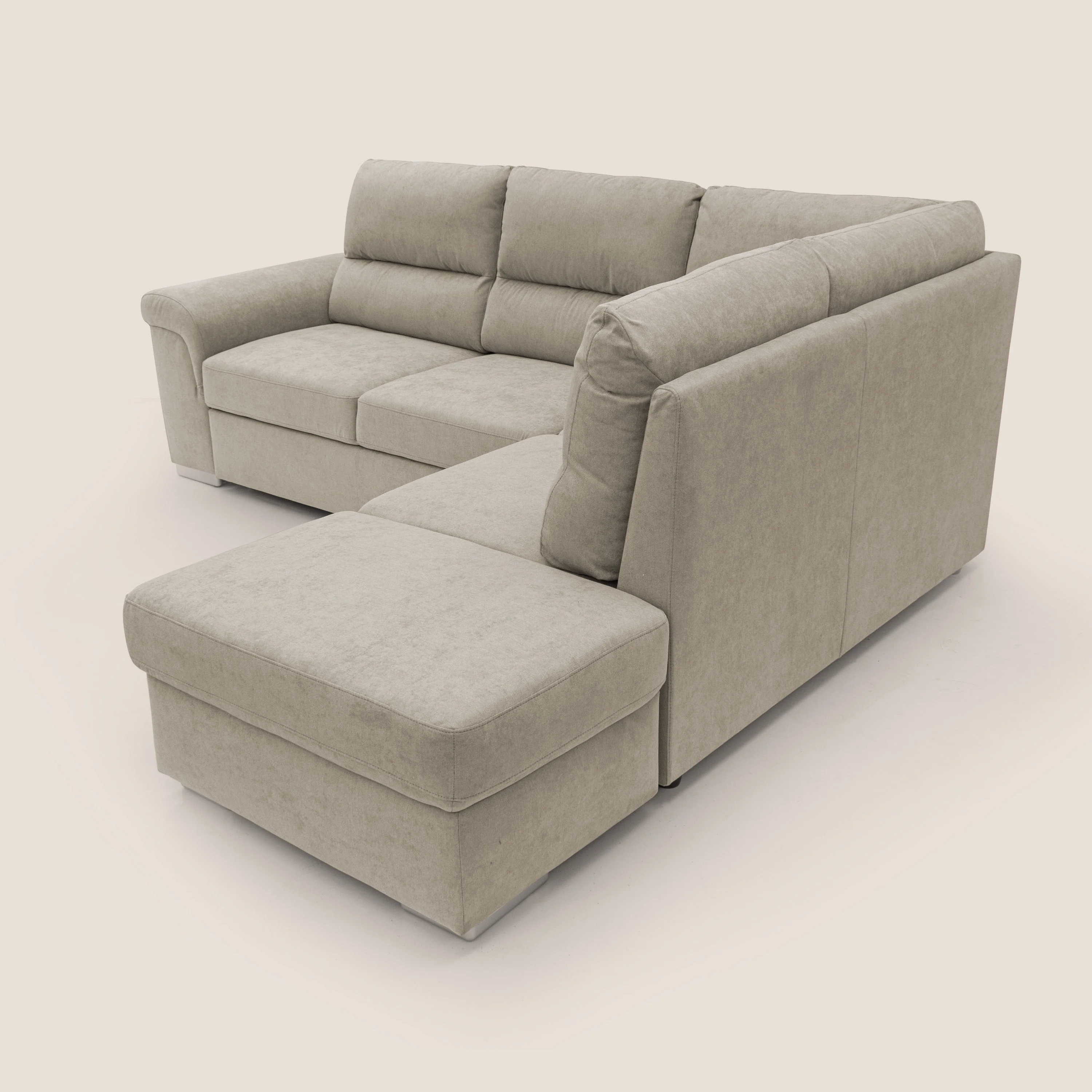 Minerva canapé d'angle avec angle et pouf extractible en tissu doux imperméable T02 crème - Image 9