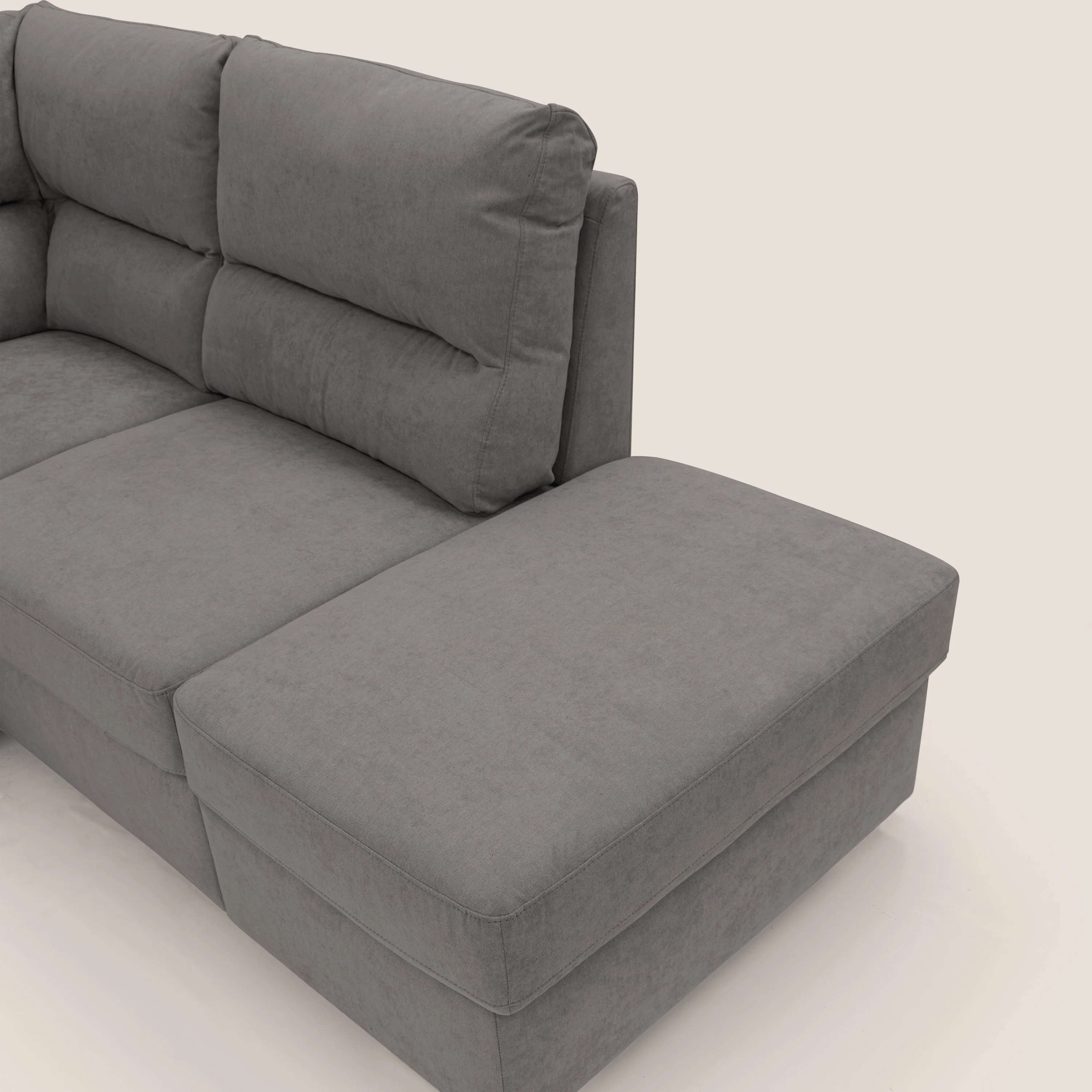 Minerva canapé d'angle avec angle et pouf extractible en tissu doux imperméable T02 gris - Image 11