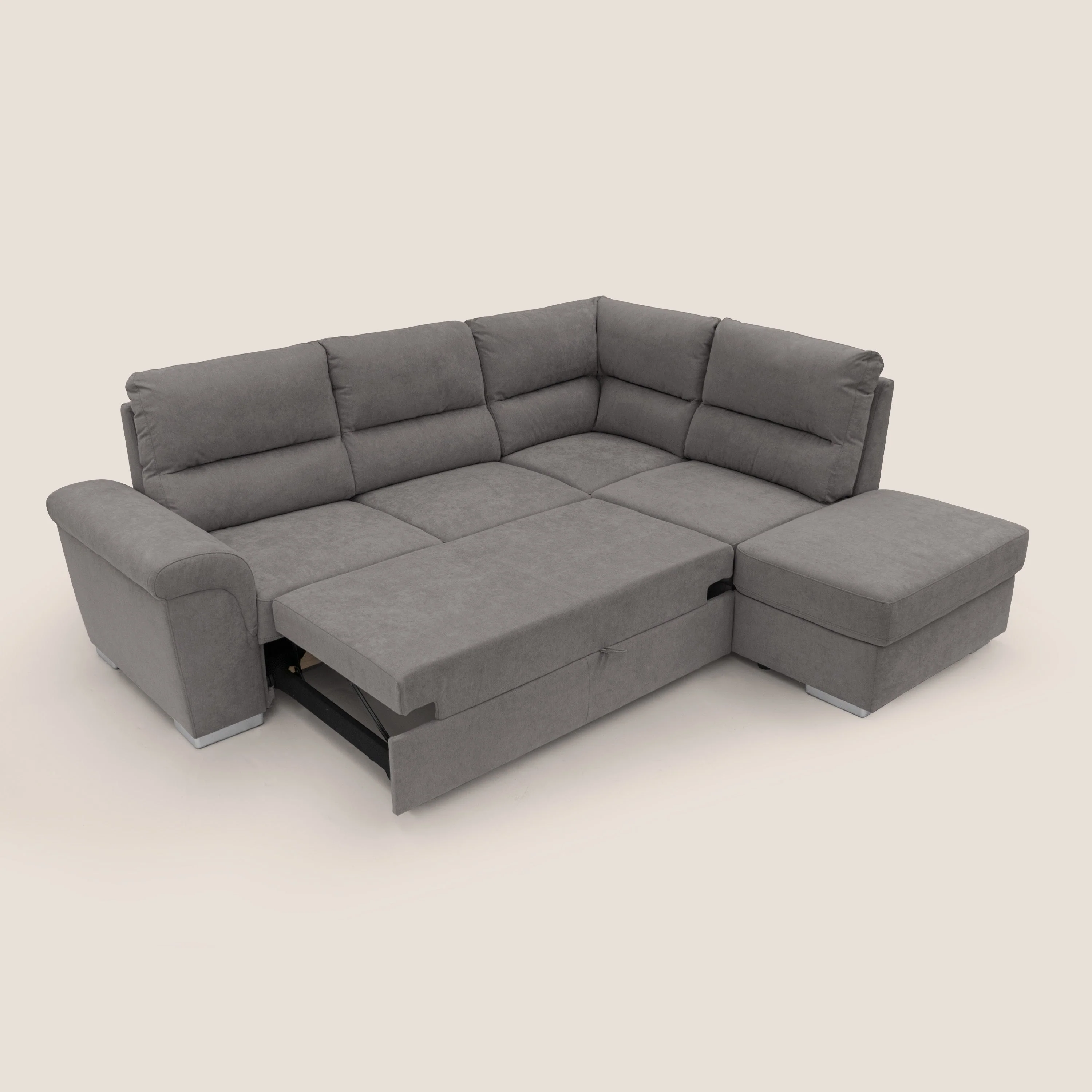 Minerva canapé d'angle avec angle et pouf extractible en tissu doux imperméable T02 gris - Image 2