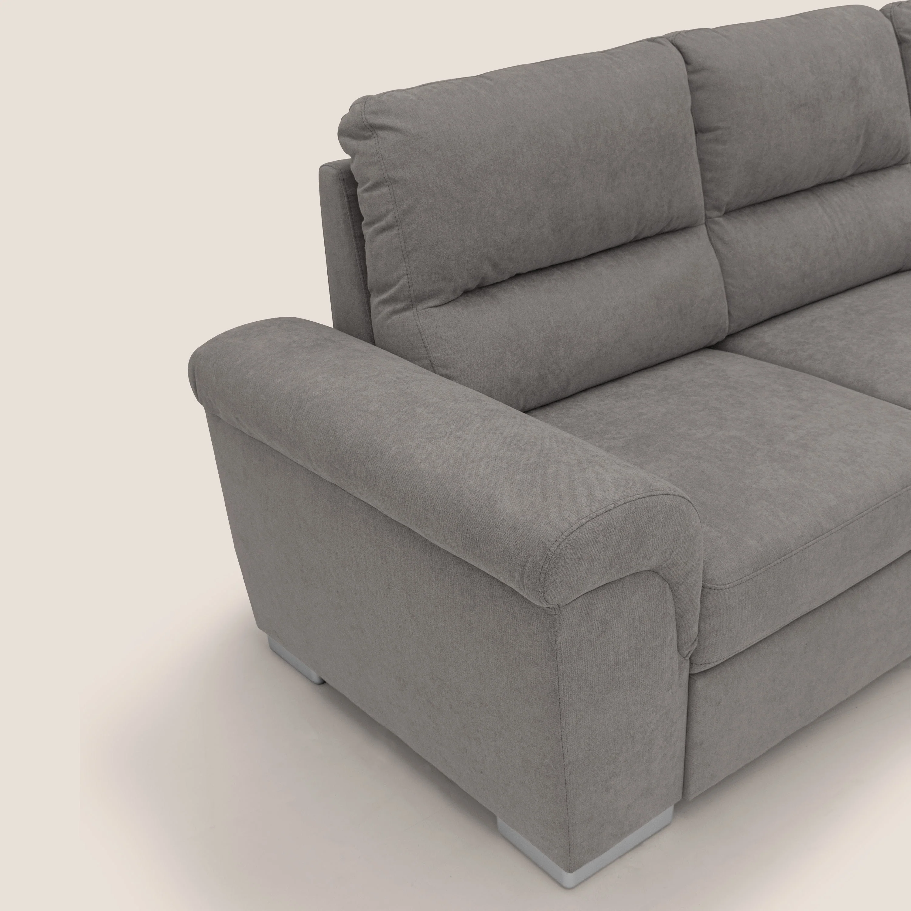Minerva canapé d'angle avec angle et pouf extractible en tissu doux imperméable T02 gris - Image 5