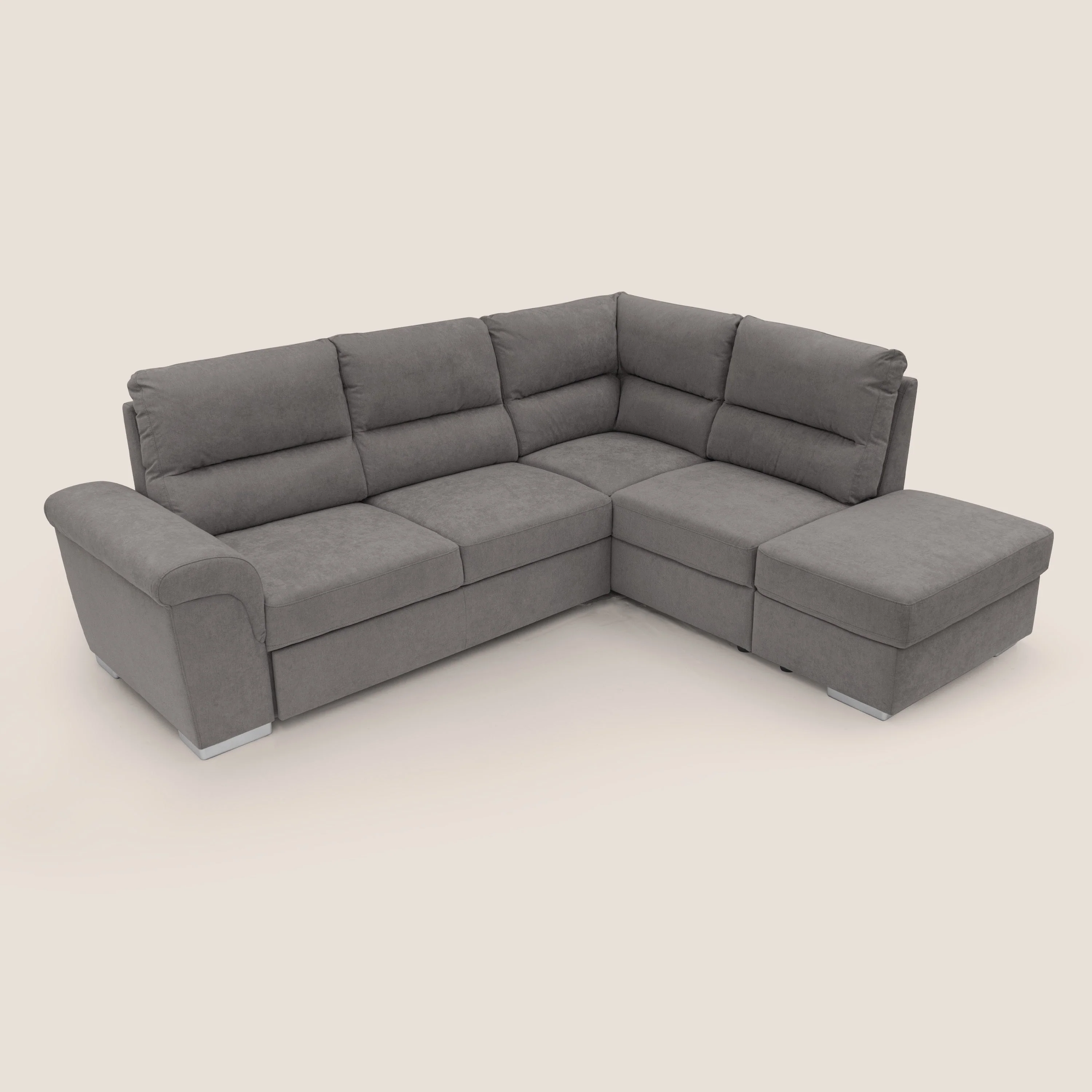 Minerva canapé d'angle avec angle et pouf extractible en tissu doux imperméable T02 gris - Image 7