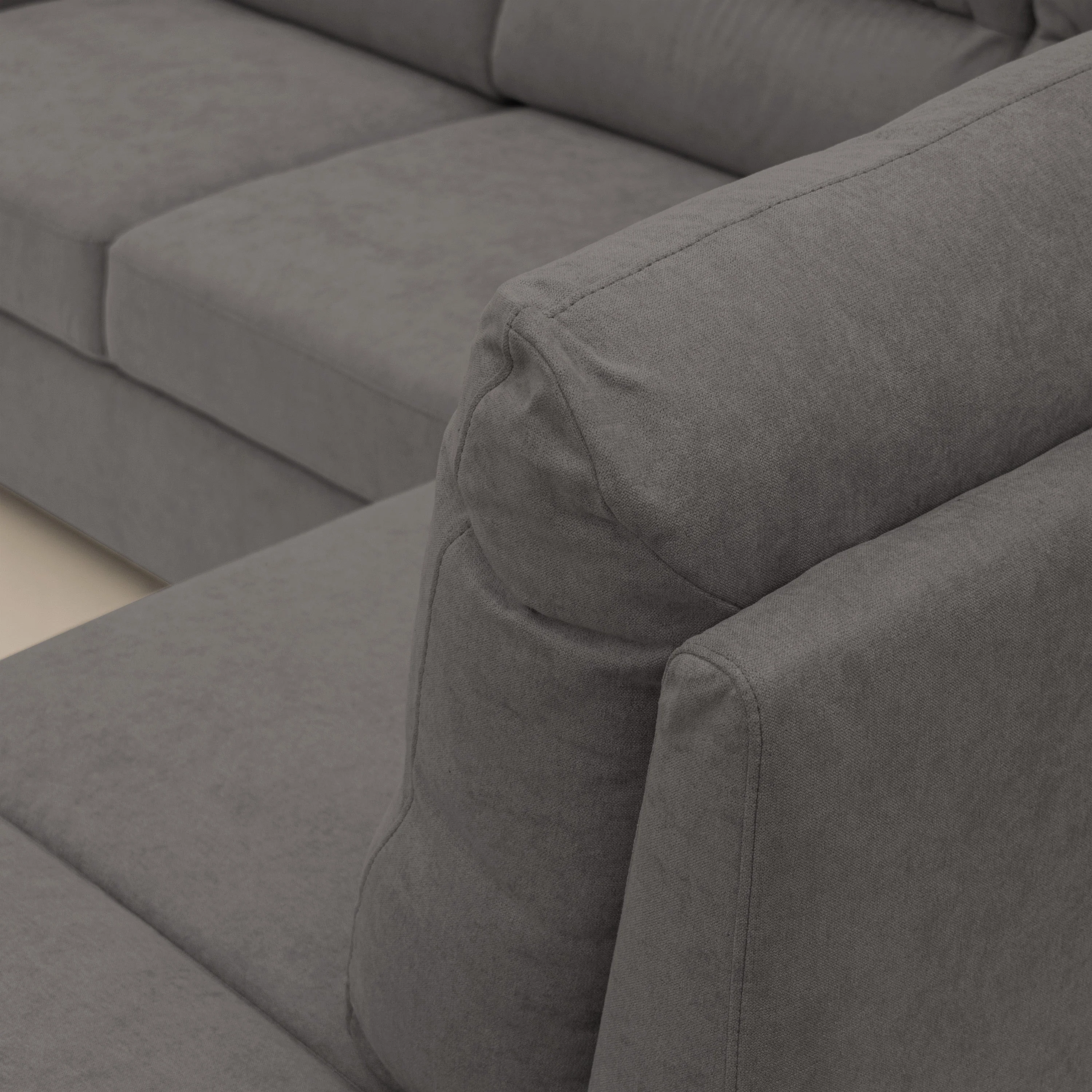 Minerva canapé d'angle avec angle et pouf extractible en tissu doux imperméable T02 gris - Image 8