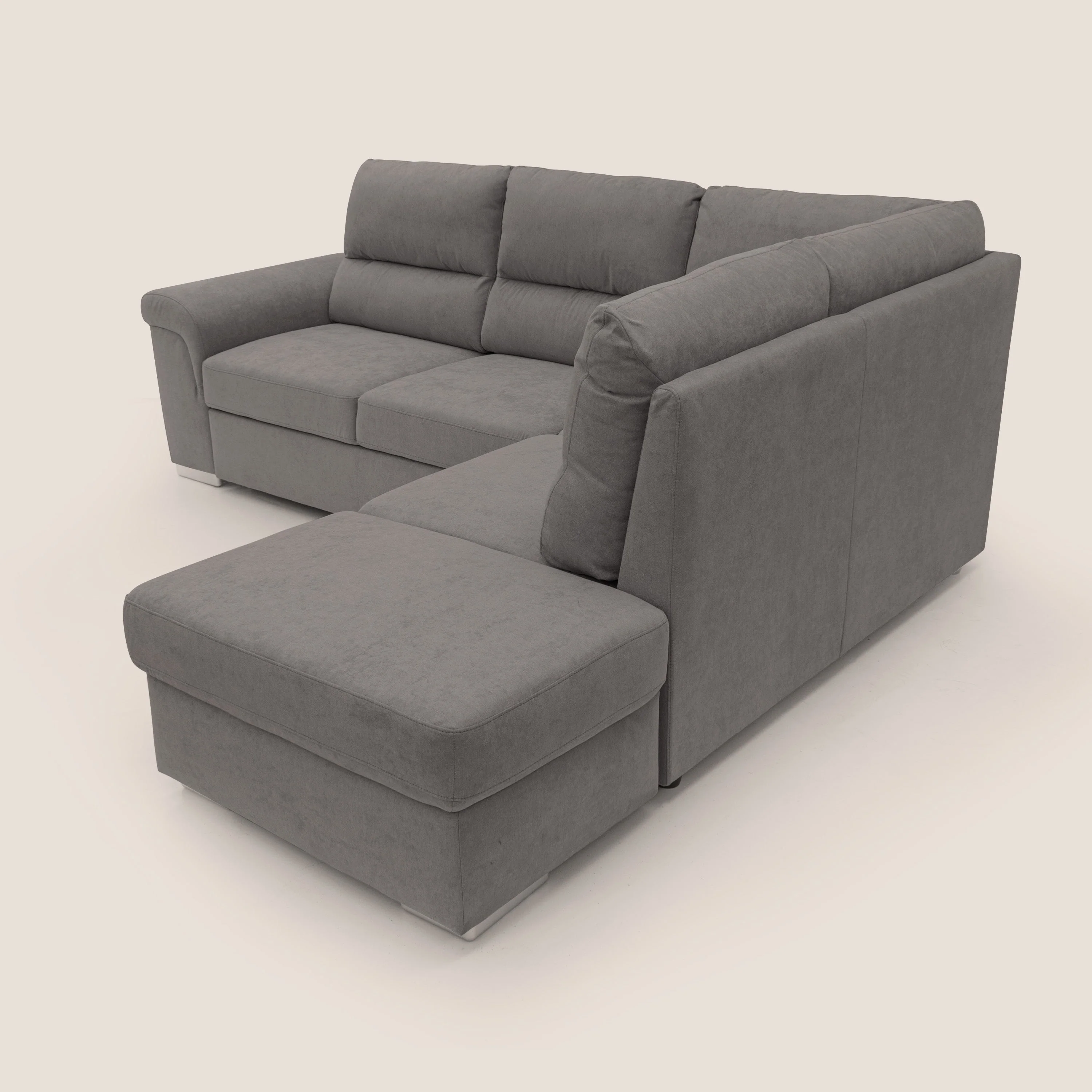 Minerva canapé d'angle avec angle et pouf extractible en tissu doux imperméable T02 gris - Image 9