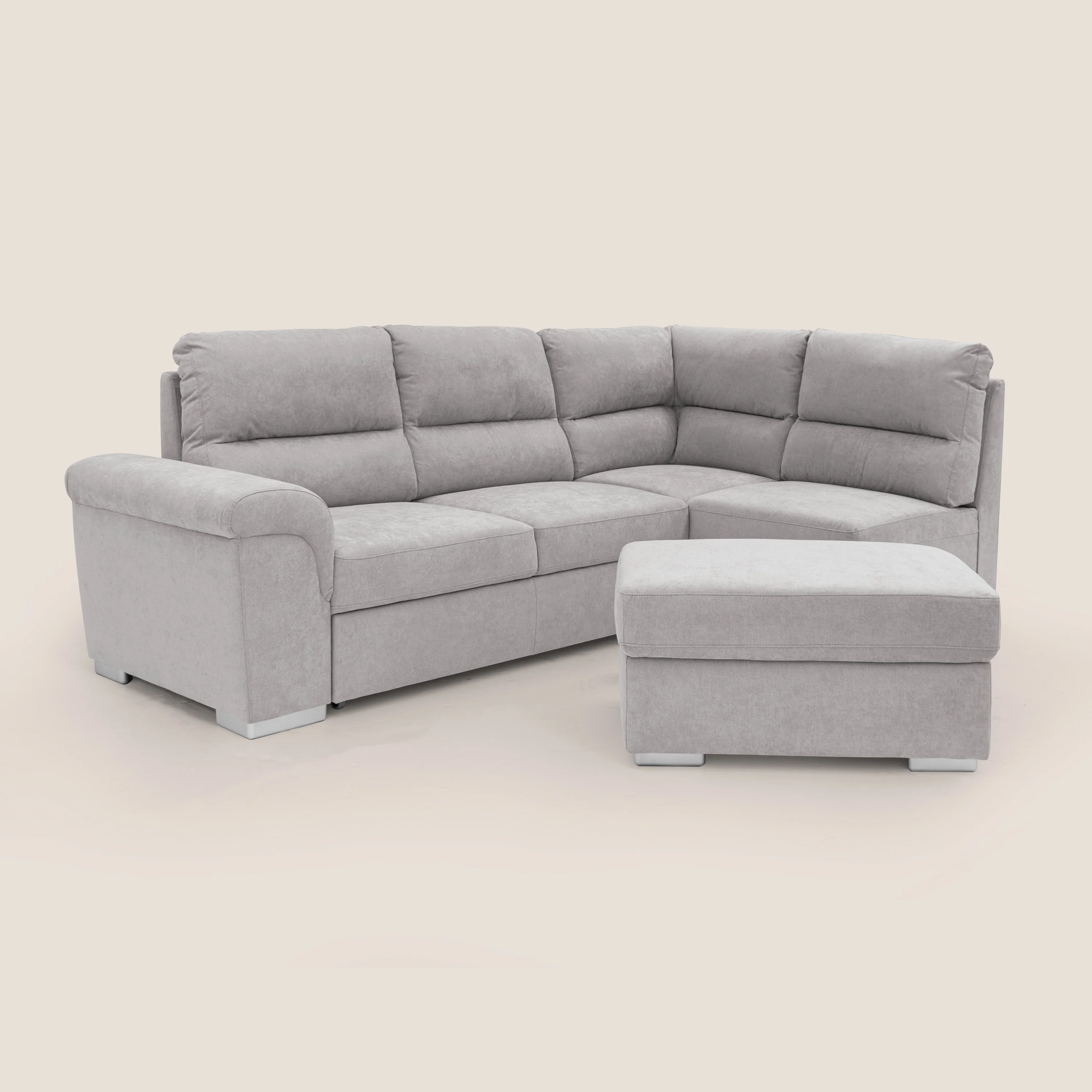 Minerva canapé d'angle avec angle et pouf extractible en tissu doux imperméable T02 gris clair - Image 10
