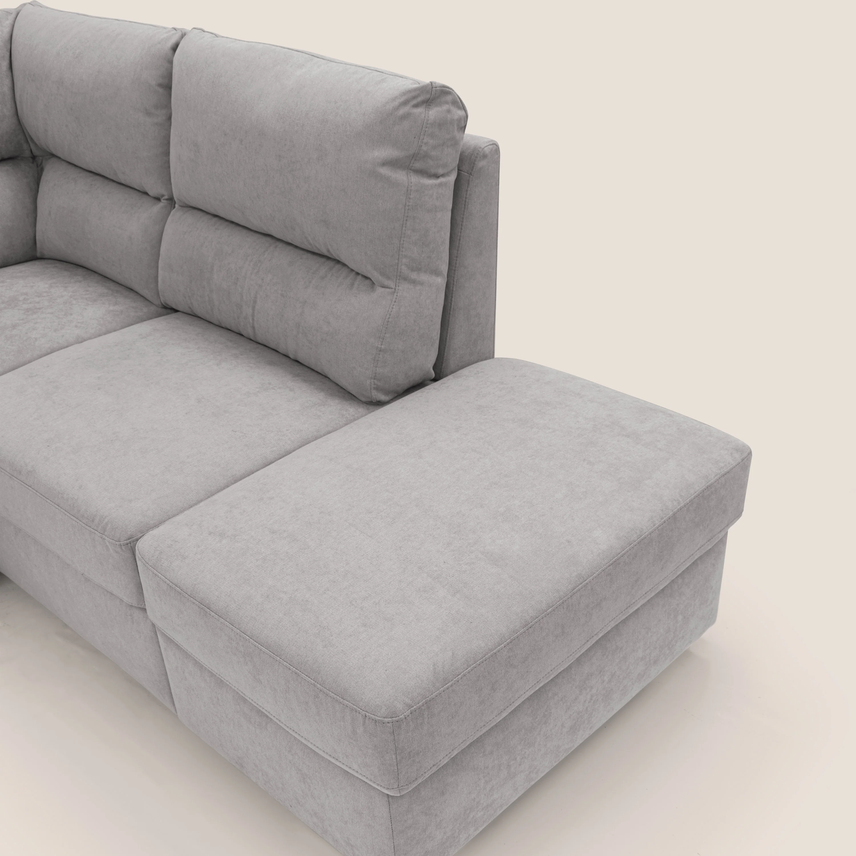 Minerva canapé d'angle avec angle et pouf extractible en tissu doux imperméable T02 gris clair - Image 11