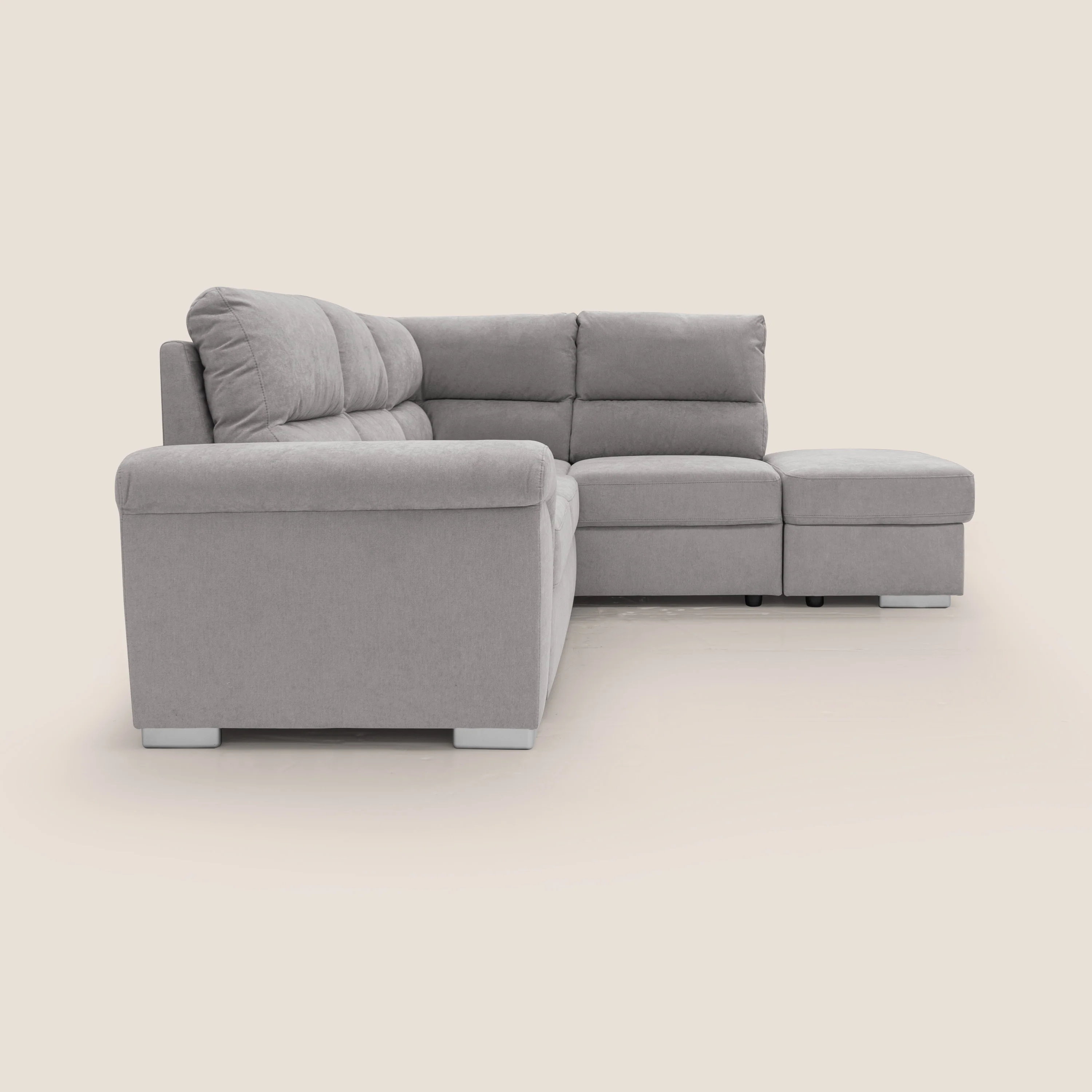 Minerva canapé d'angle avec angle et pouf extractible en tissu doux imperméable T02 gris clair - Image 12