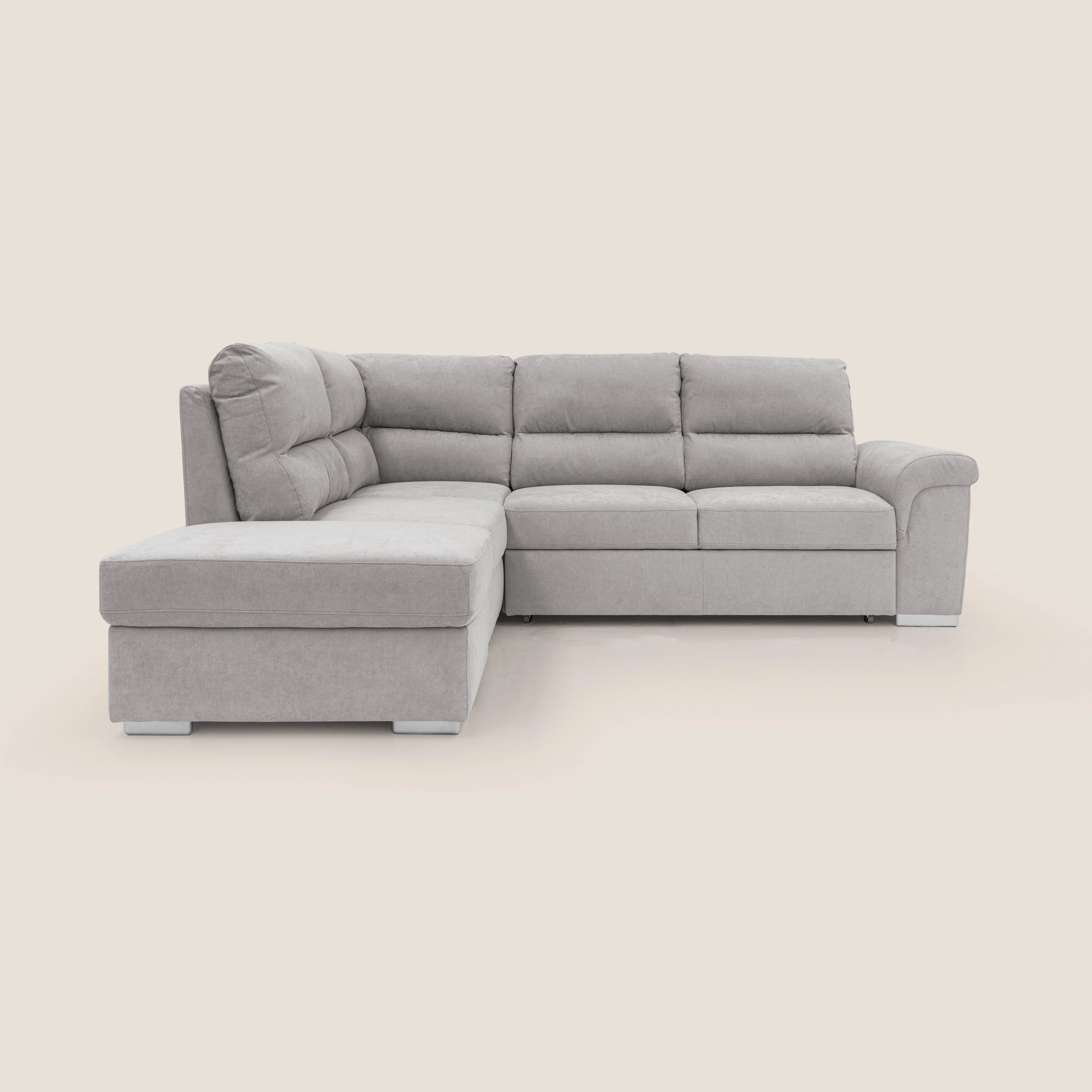 Minerva canapé d'angle avec angle et pouf extractible en tissu doux imperméable T02 gris clair - Image 13