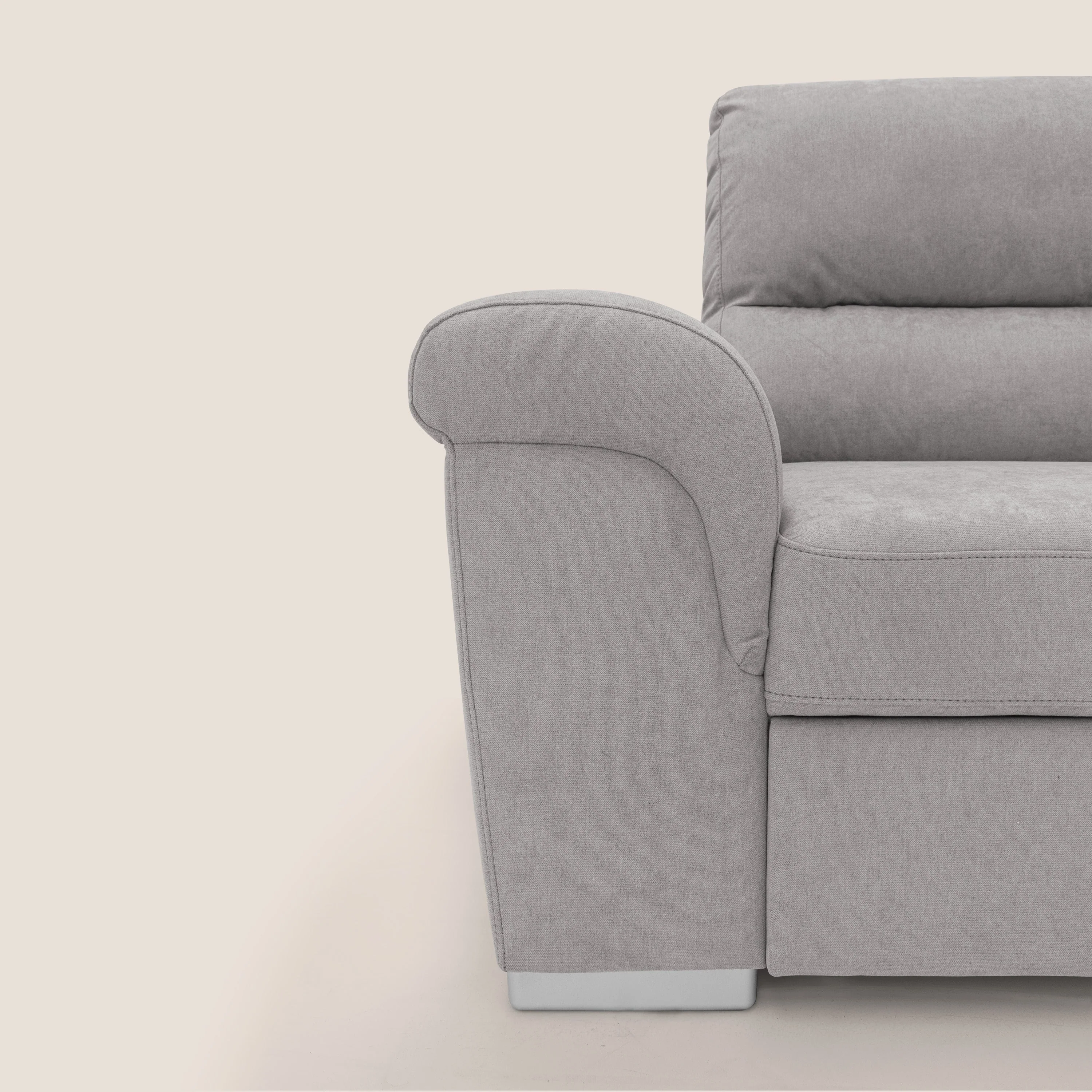 Minerva canapé d'angle avec angle et pouf extractible en tissu doux imperméable T02 gris clair - Image 5