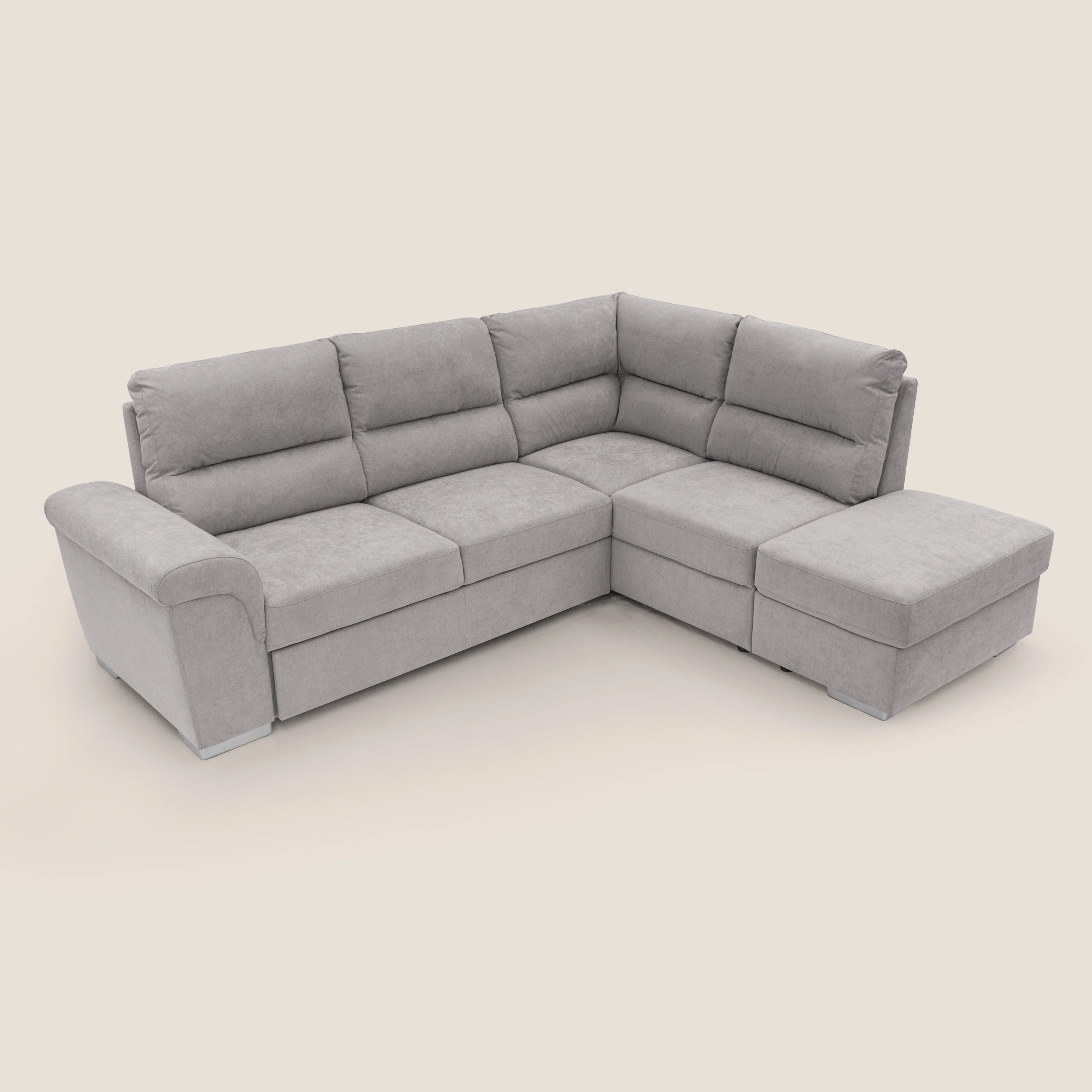 Minerva canapé d'angle avec angle et pouf extractible en tissu doux imperméable T02 gris clair - Image 7