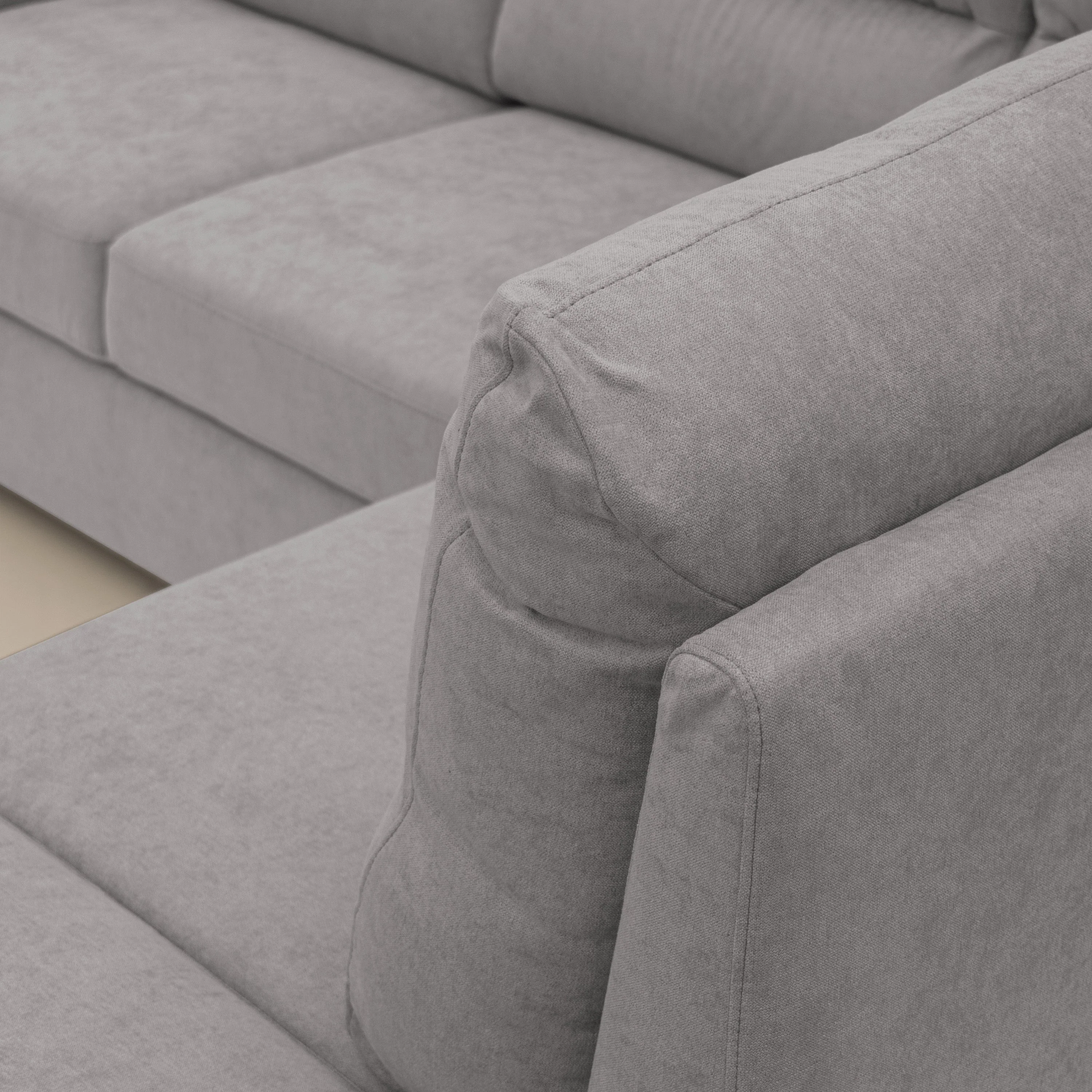 Minerva canapé d'angle avec angle et pouf extractible en tissu doux imperméable T02 gris clair - Image 8