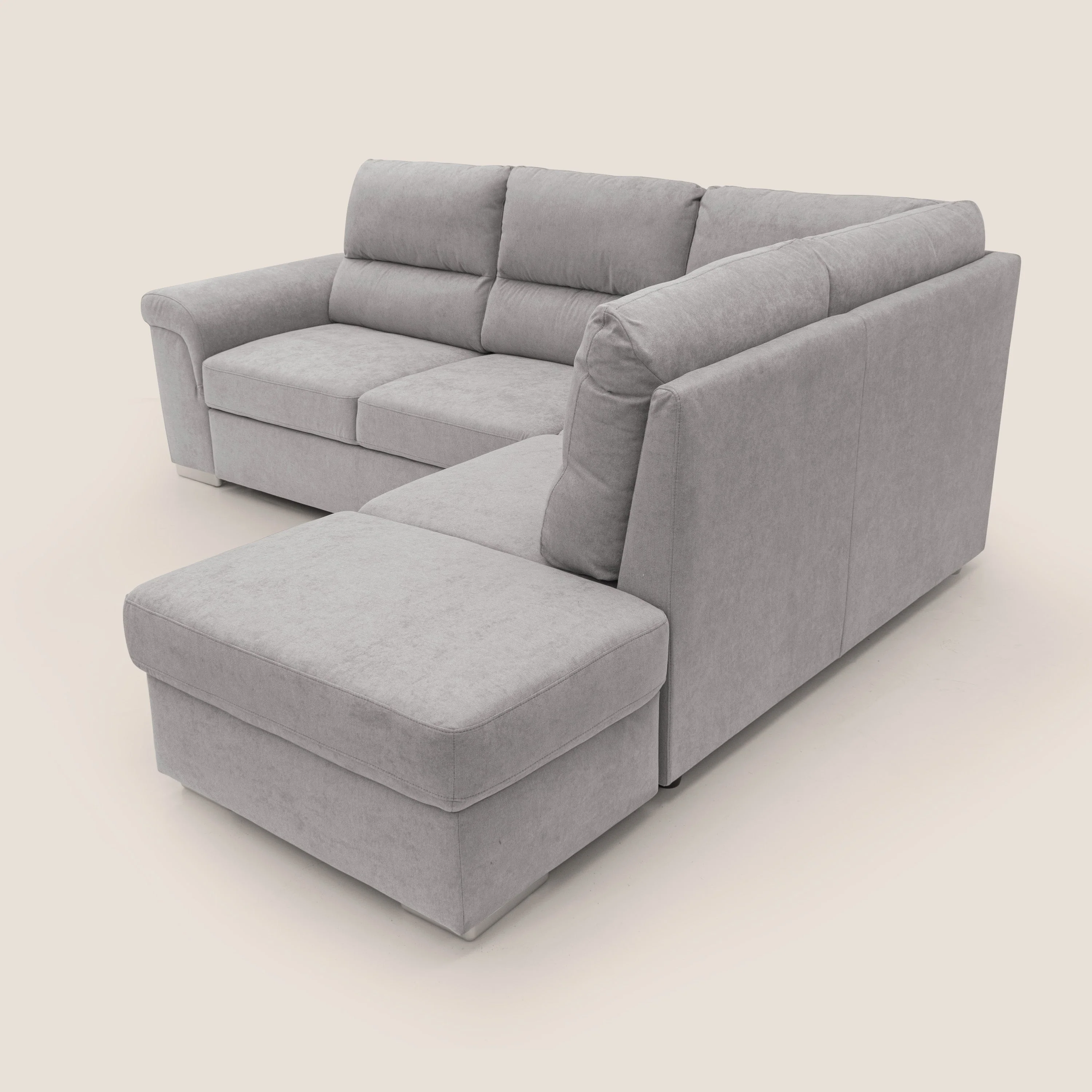 Minerva canapé d'angle avec angle et pouf extractible en tissu doux imperméable T02 gris clair - Image 9
