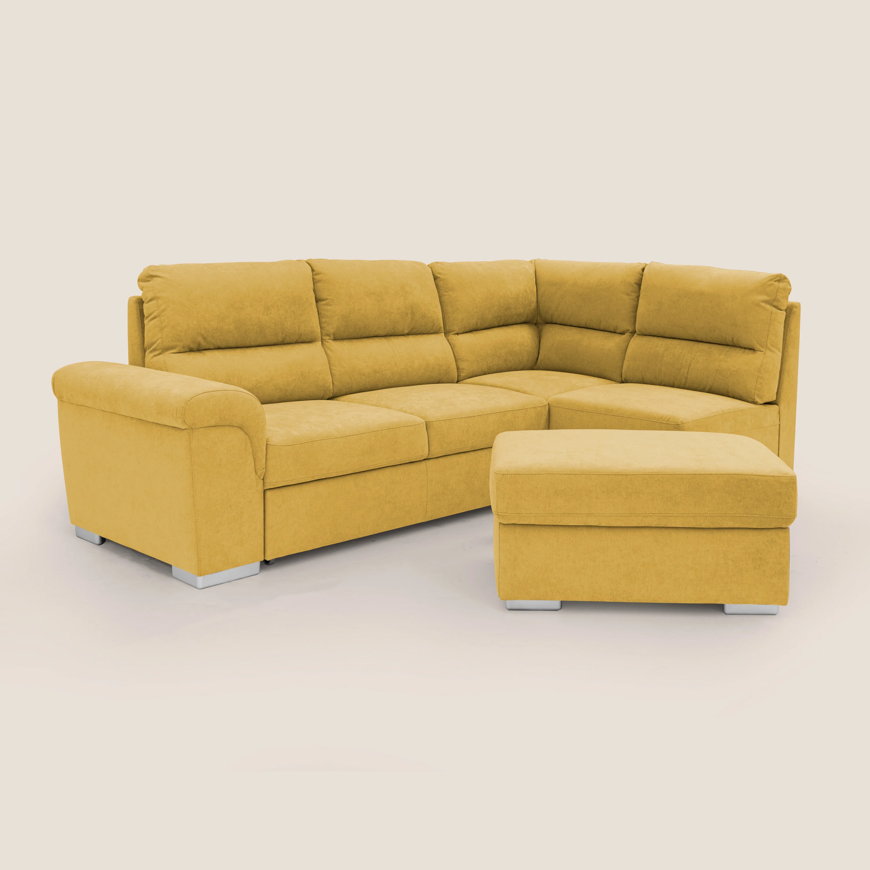 Minerva canapé d'angle avec angle et pouf extractible en tissu doux imperméable T02 jaune - Image 10
