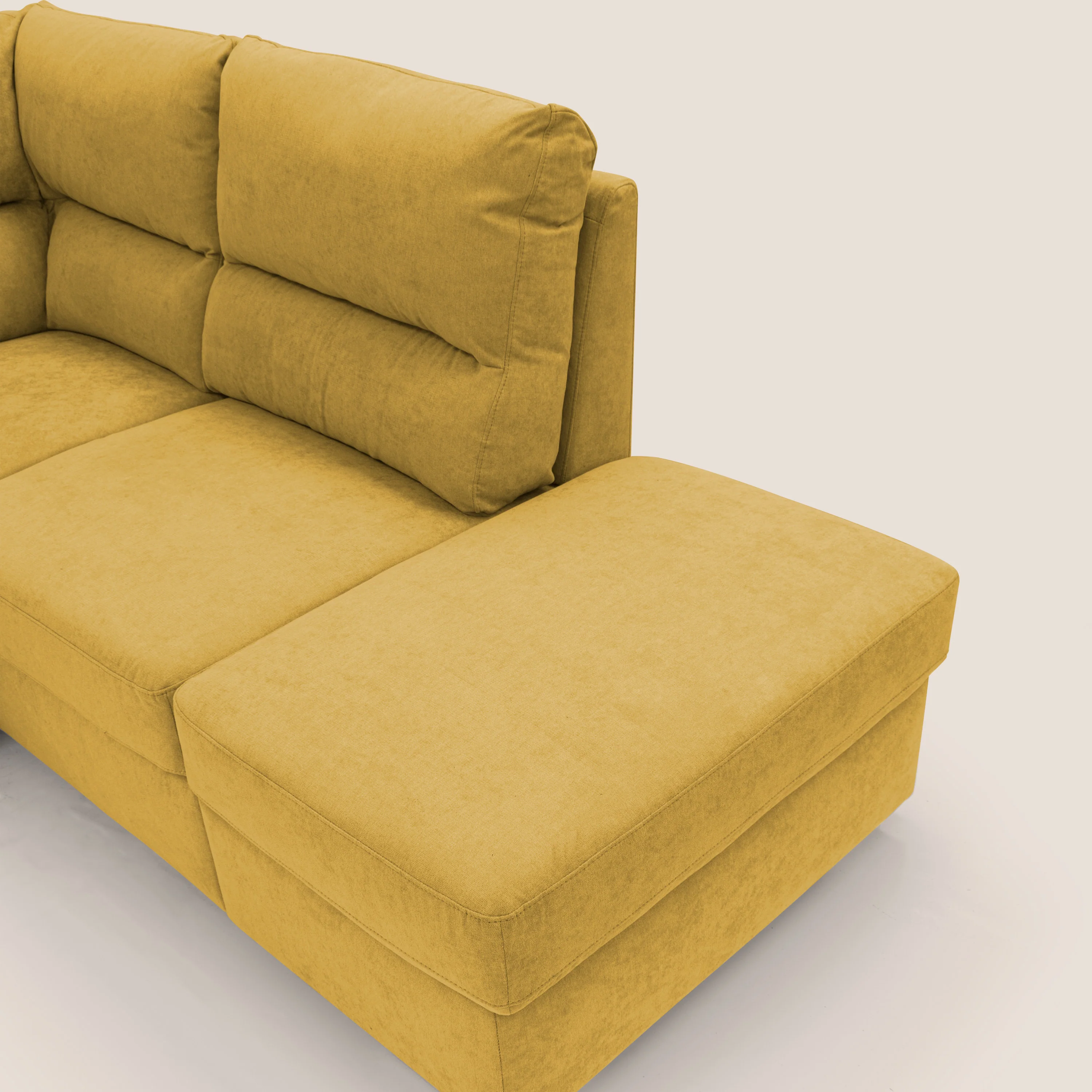 Minerva canapé d'angle avec angle et pouf extractible en tissu doux imperméable T02 jaune - Image 11
