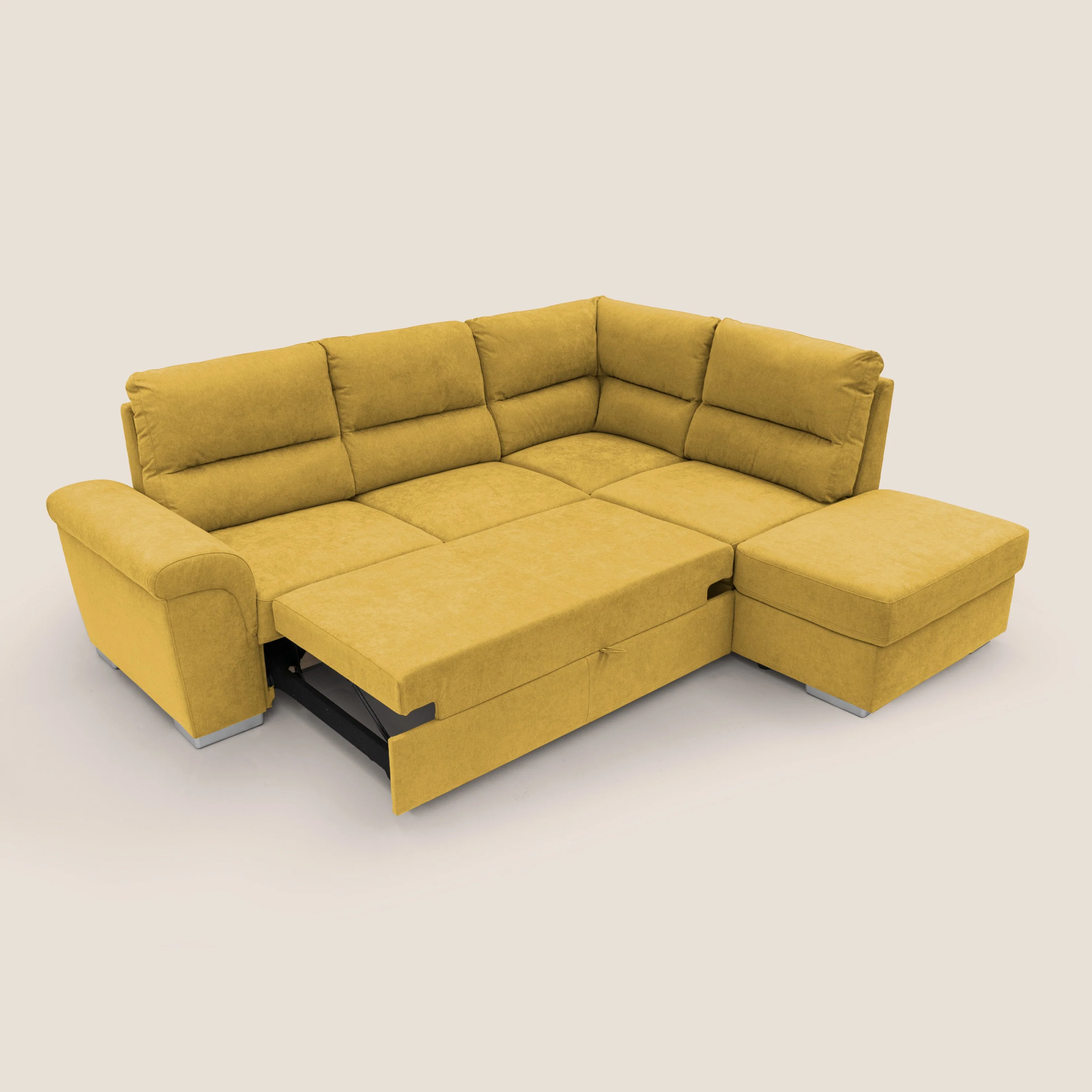 Minerva canapé d'angle avec angle et pouf extractible en tissu doux imperméable T02 jaune - Image 2