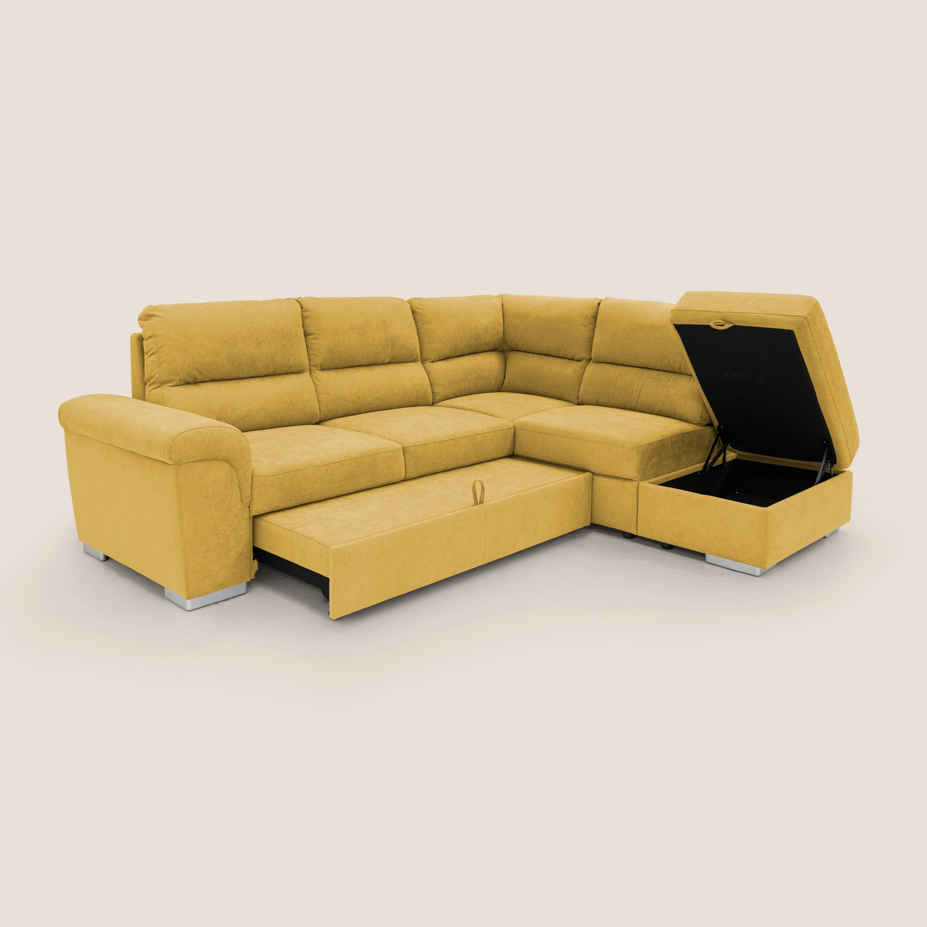 Minerva canapé d'angle avec angle et pouf extractible en tissu doux imperméable T02 jaune - Image 3