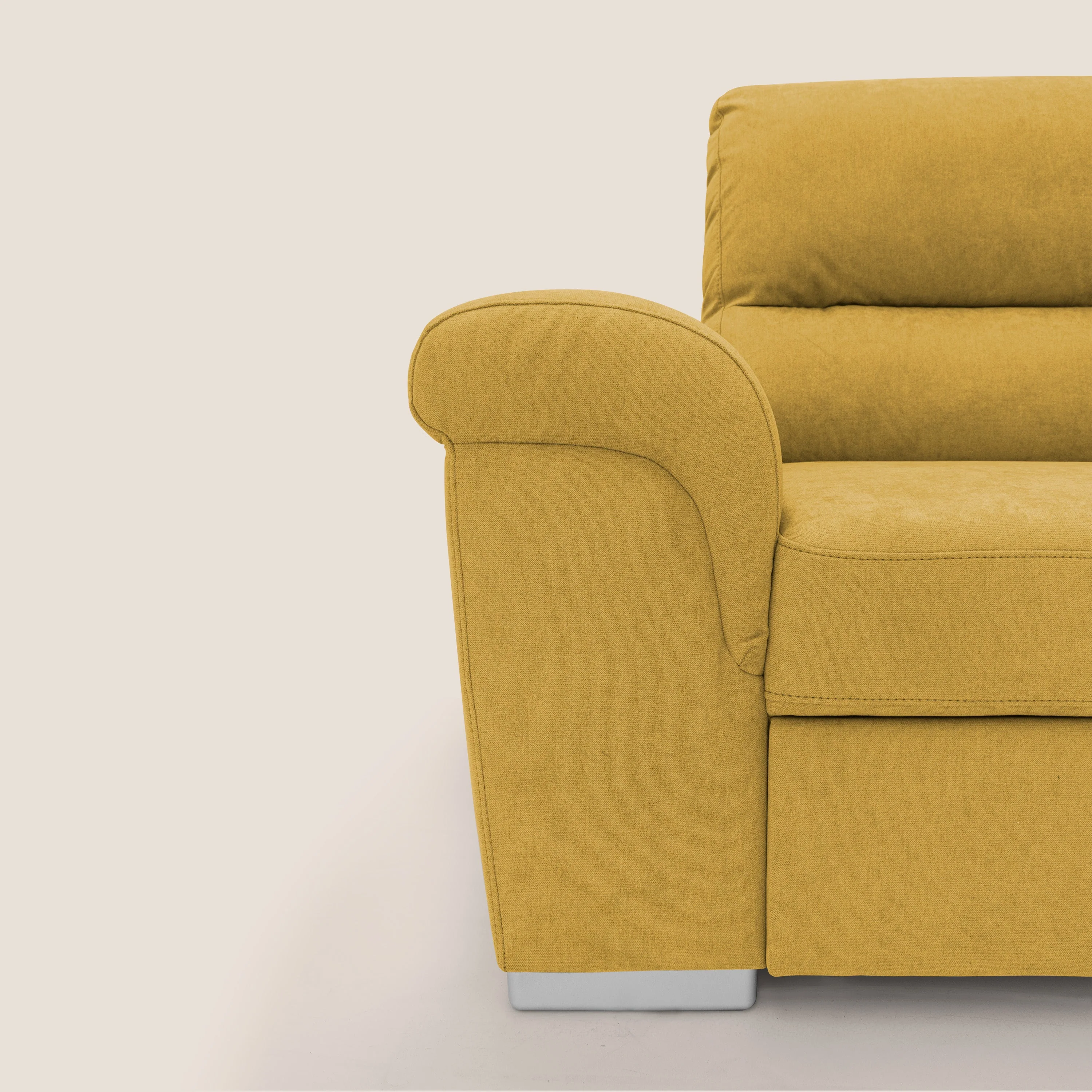 Minerva canapé d'angle avec angle et pouf extractible en tissu doux imperméable T02 jaune - Image 4