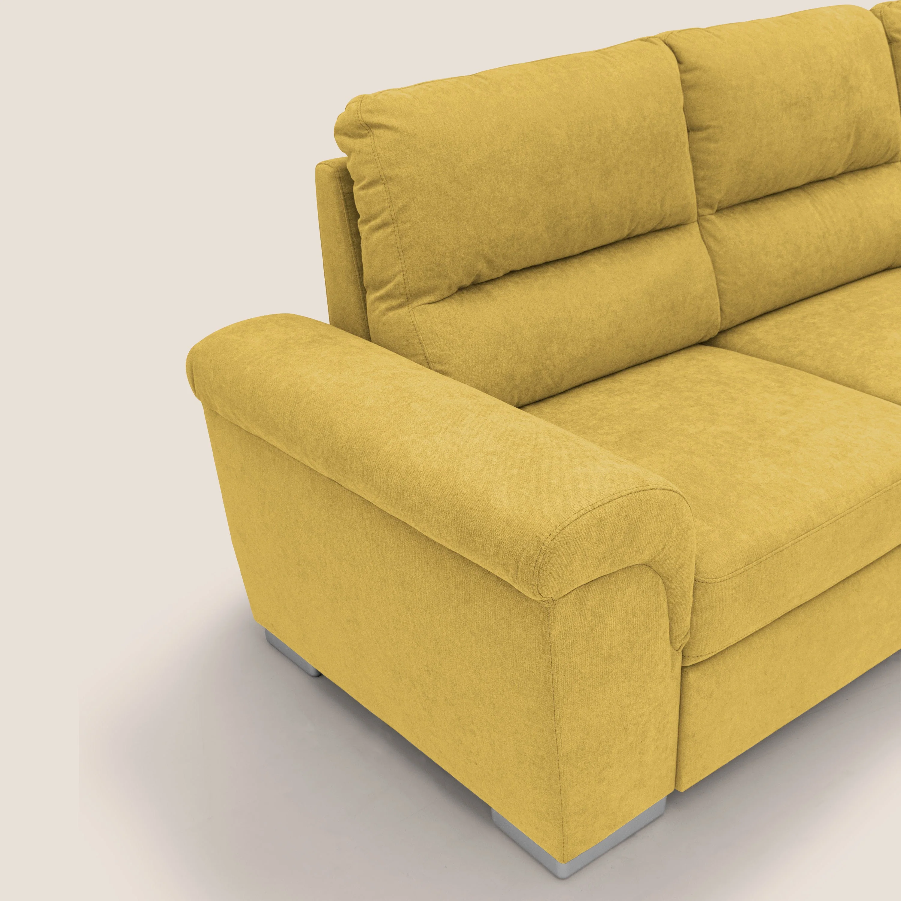 Minerva canapé d'angle avec angle et pouf extractible en tissu doux imperméable T02 jaune - Image 5