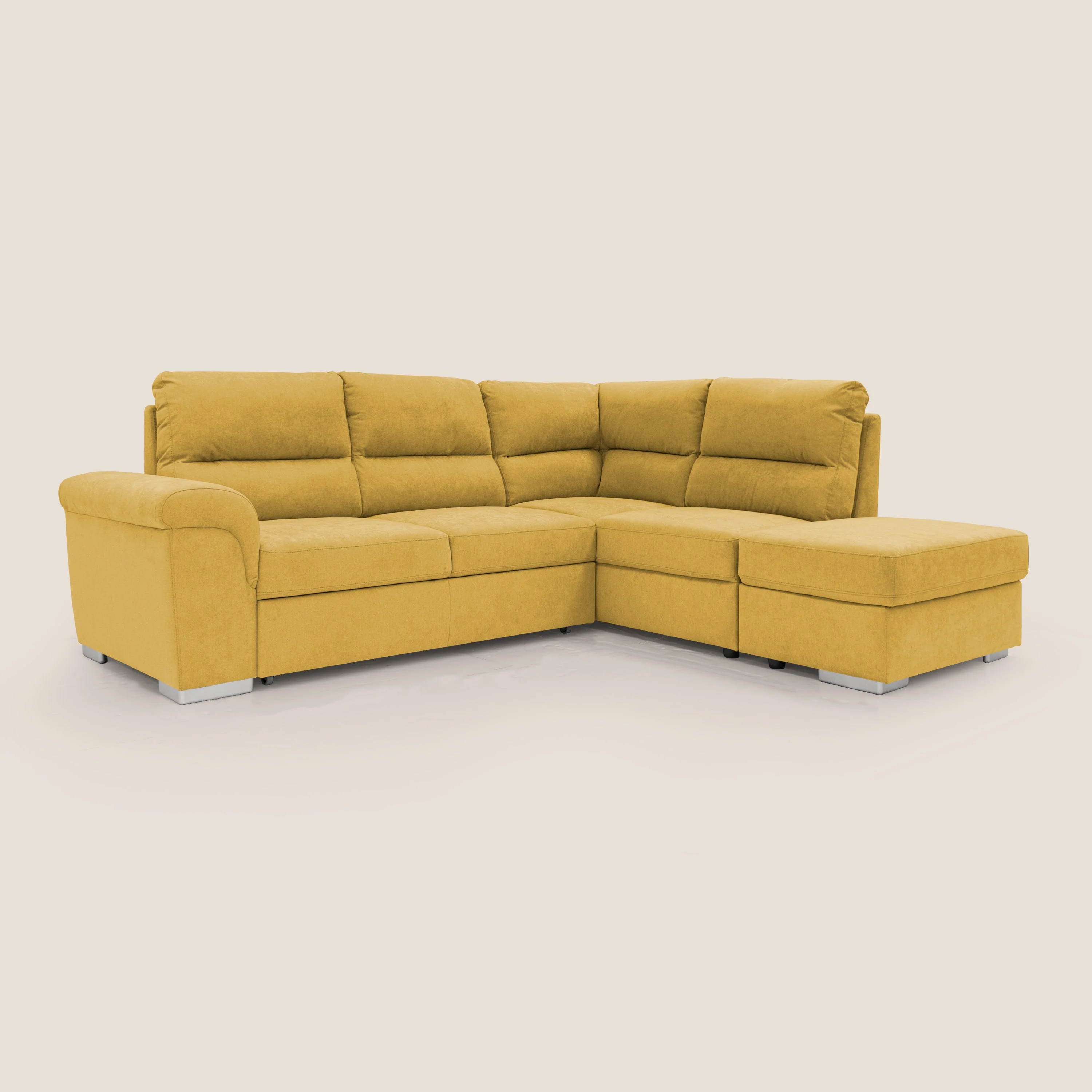 Minerva canapé d'angle avec angle et pouf extractible en tissu doux imperméable T02 jaune - Image 6