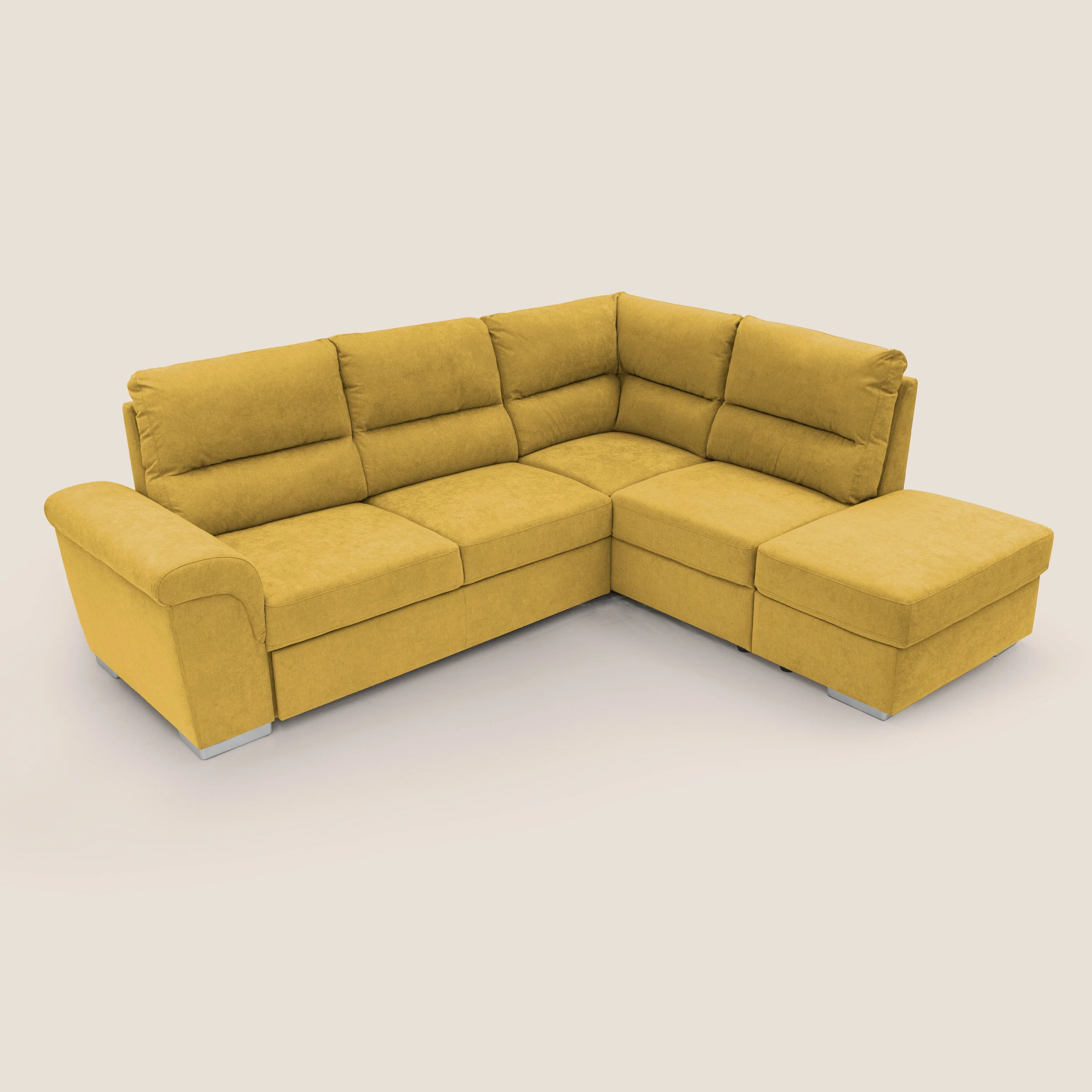 Minerva canapé d'angle avec angle et pouf extractible en tissu doux imperméable T02 jaune - Image 7
