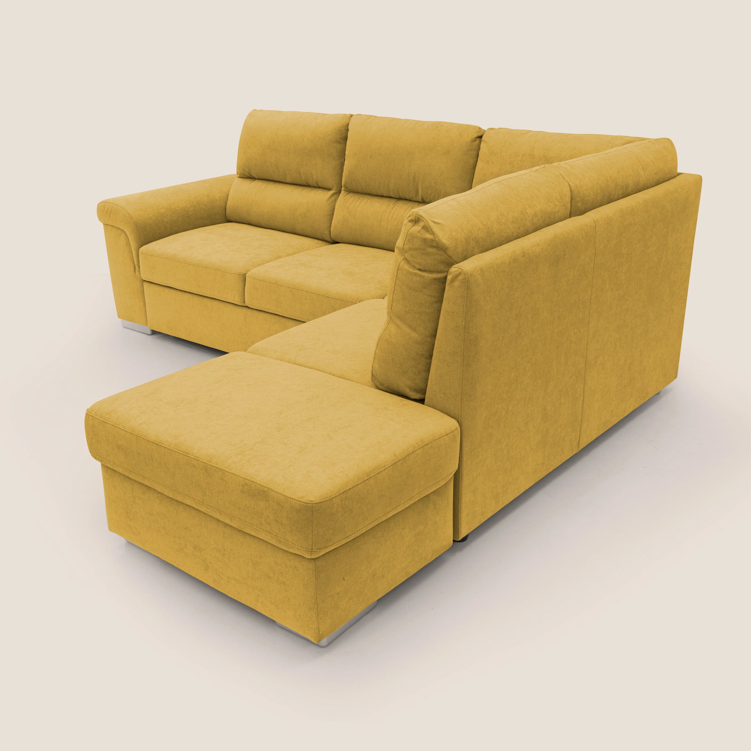 Minerva canapé d'angle avec angle et pouf extractible en tissu doux imperméable T02 jaune - Image 9