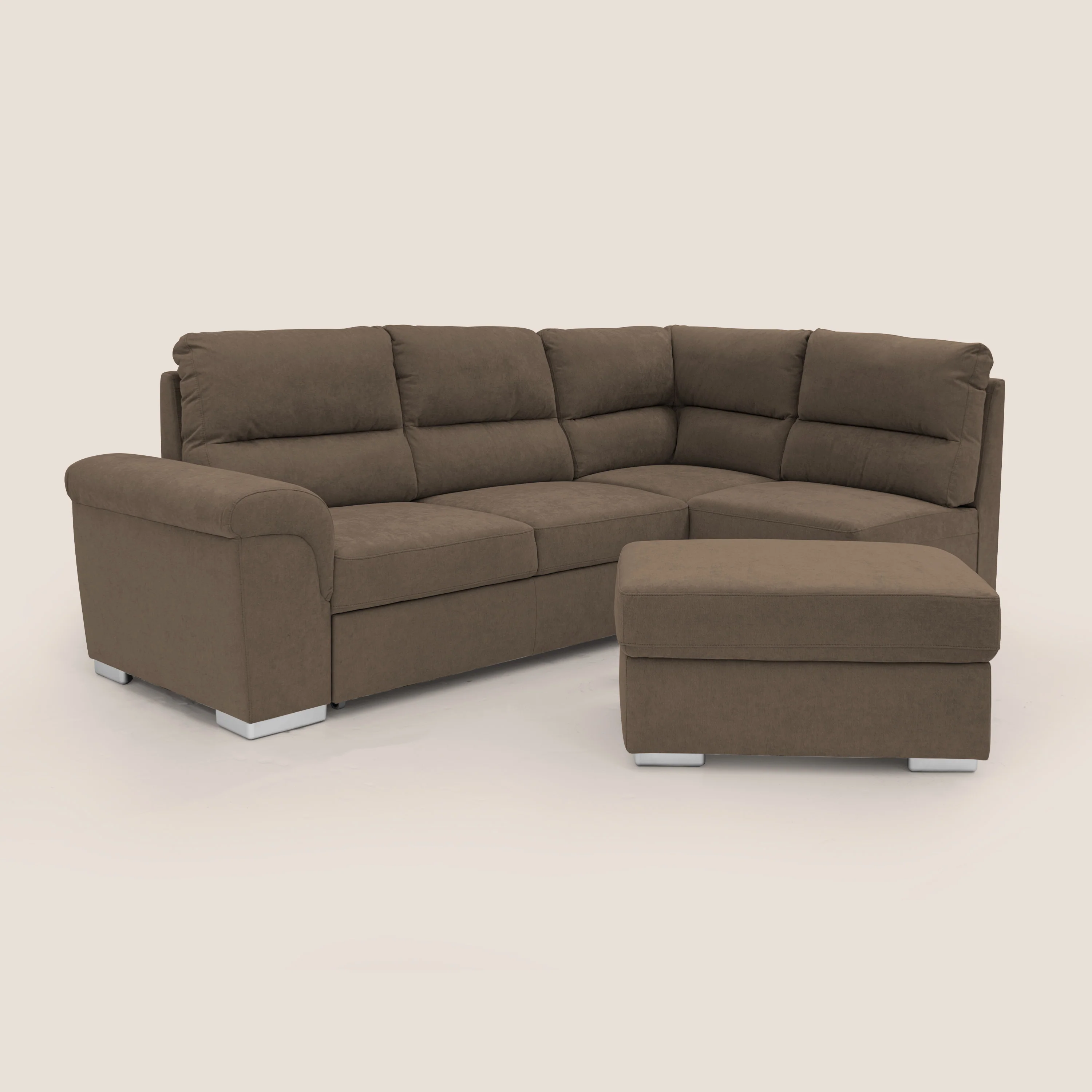Minerva canapé d'angle avec angle et pouf extractible en tissu doux imperméable T02 marron - Image 10