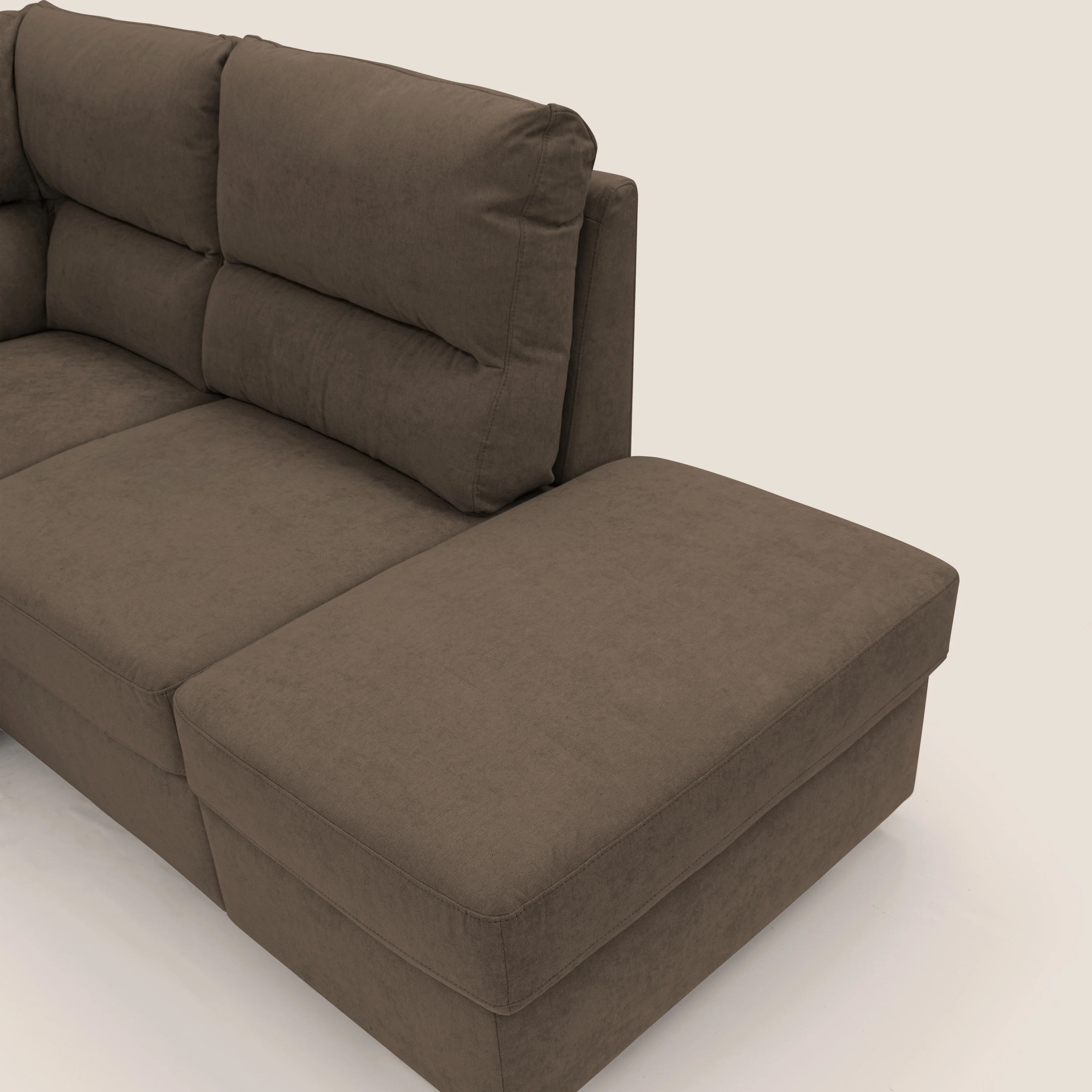 Minerva canapé d'angle avec angle et pouf extractible en tissu doux imperméable T02 marron - Image 11