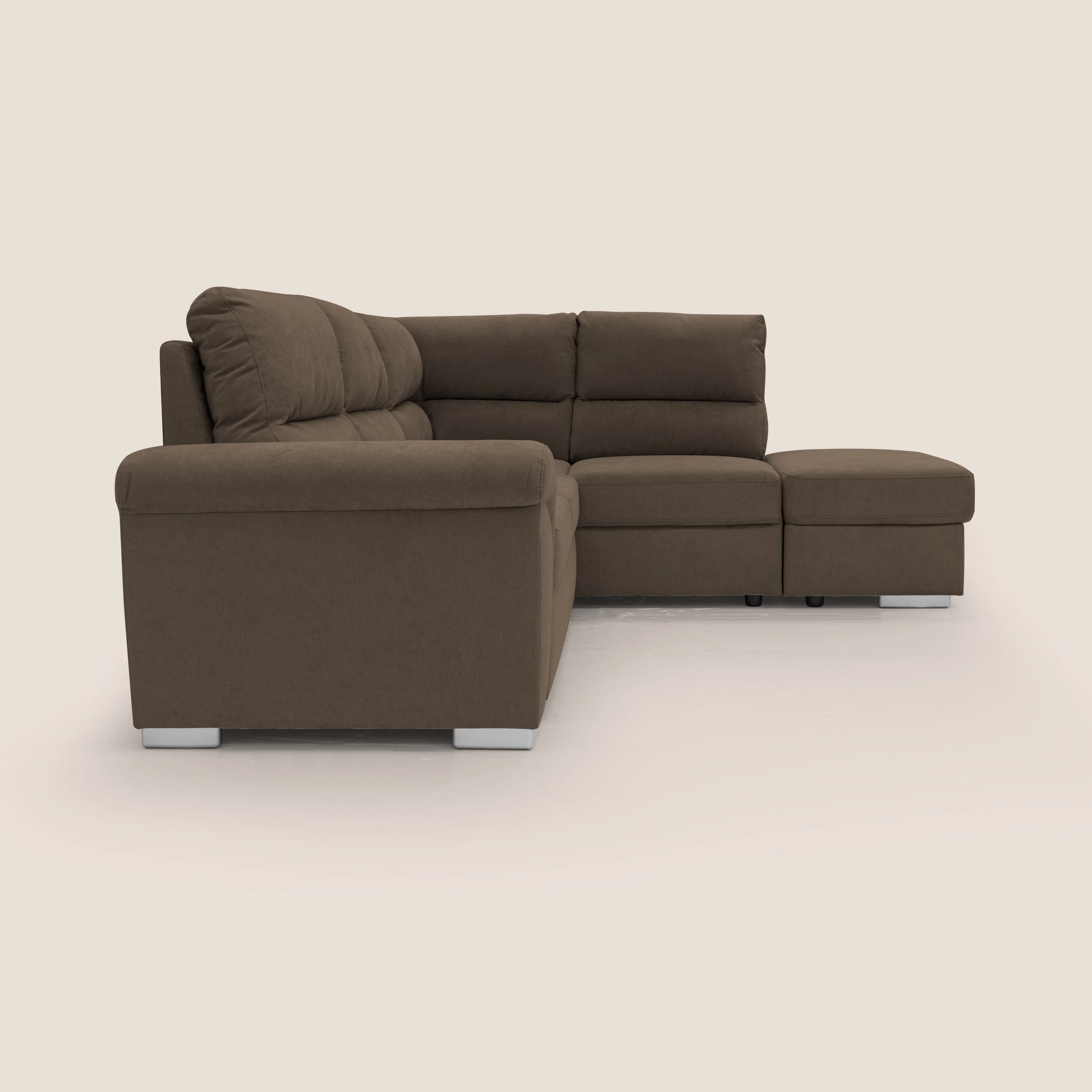 Minerva canapé d'angle avec angle et pouf extractible en tissu doux imperméable T02 marron - Image 12