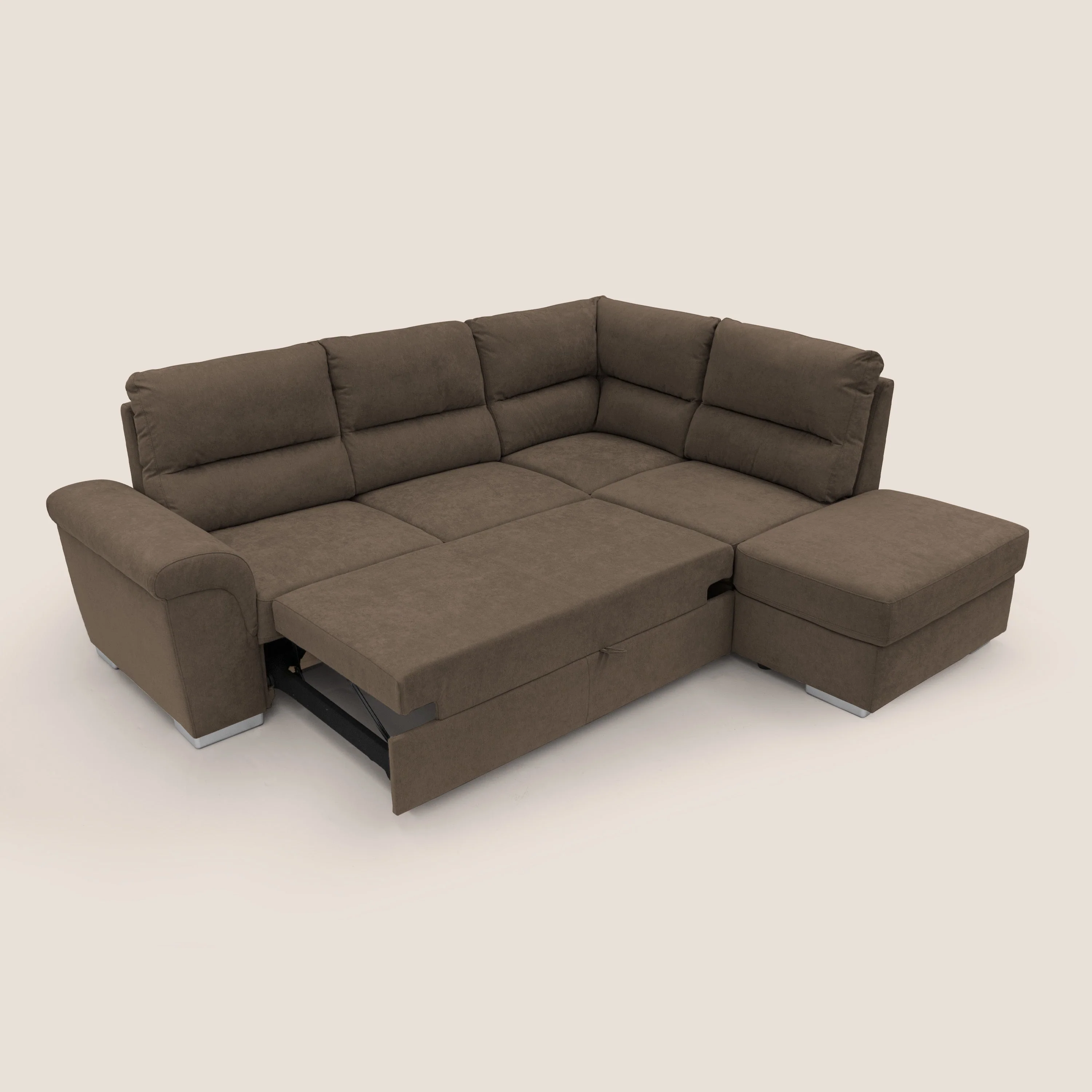 Minerva canapé d'angle avec angle et pouf extractible en tissu doux imperméable T02 marron - Image 2
