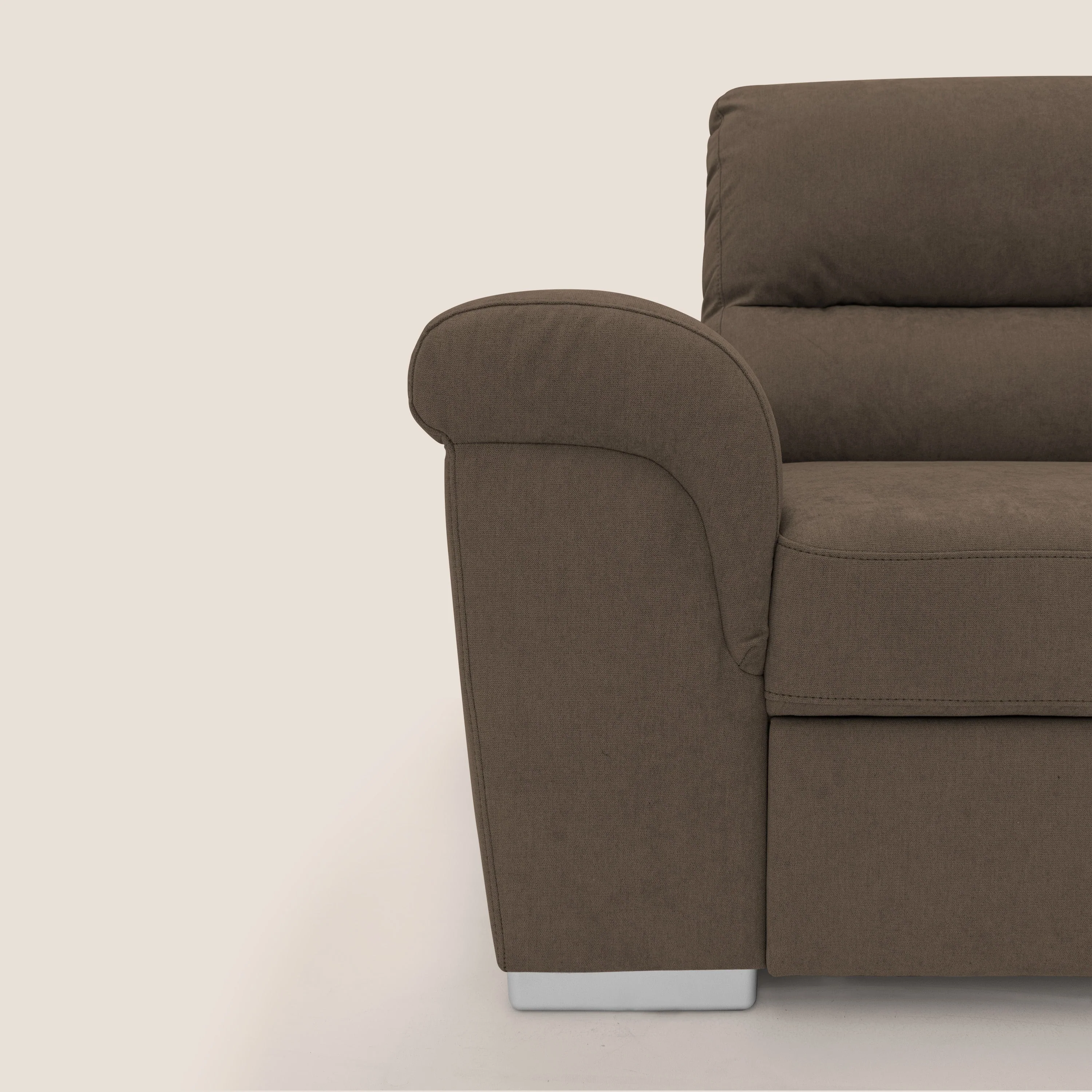 Minerva canapé d'angle avec angle et pouf extractible en tissu doux imperméable T02 marron - Image 4