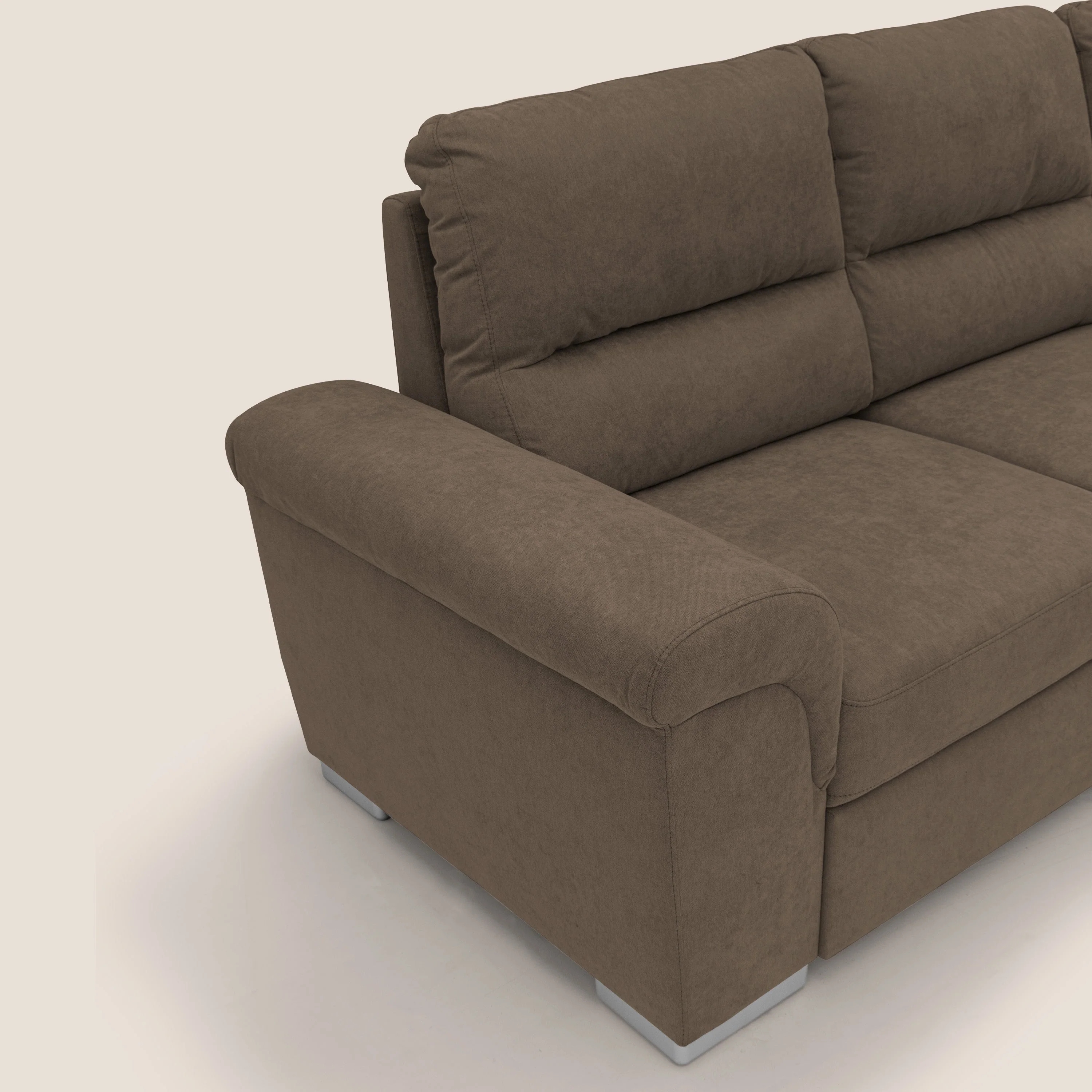 Minerva canapé d'angle avec angle et pouf extractible en tissu doux imperméable T02 marron - Image 5