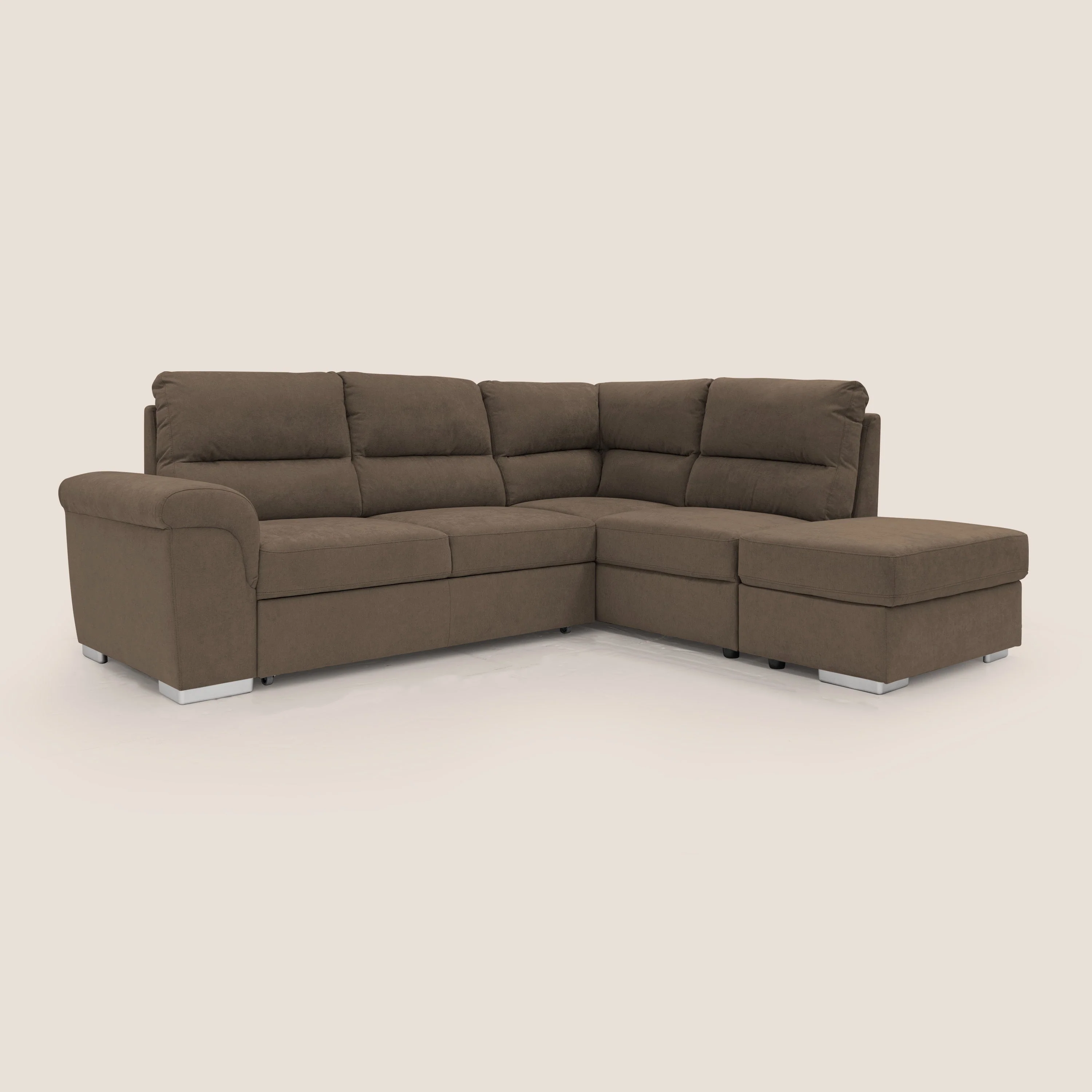 Minerva canapé d'angle avec angle et pouf extractible en tissu doux imperméable T02 marron - Image 6