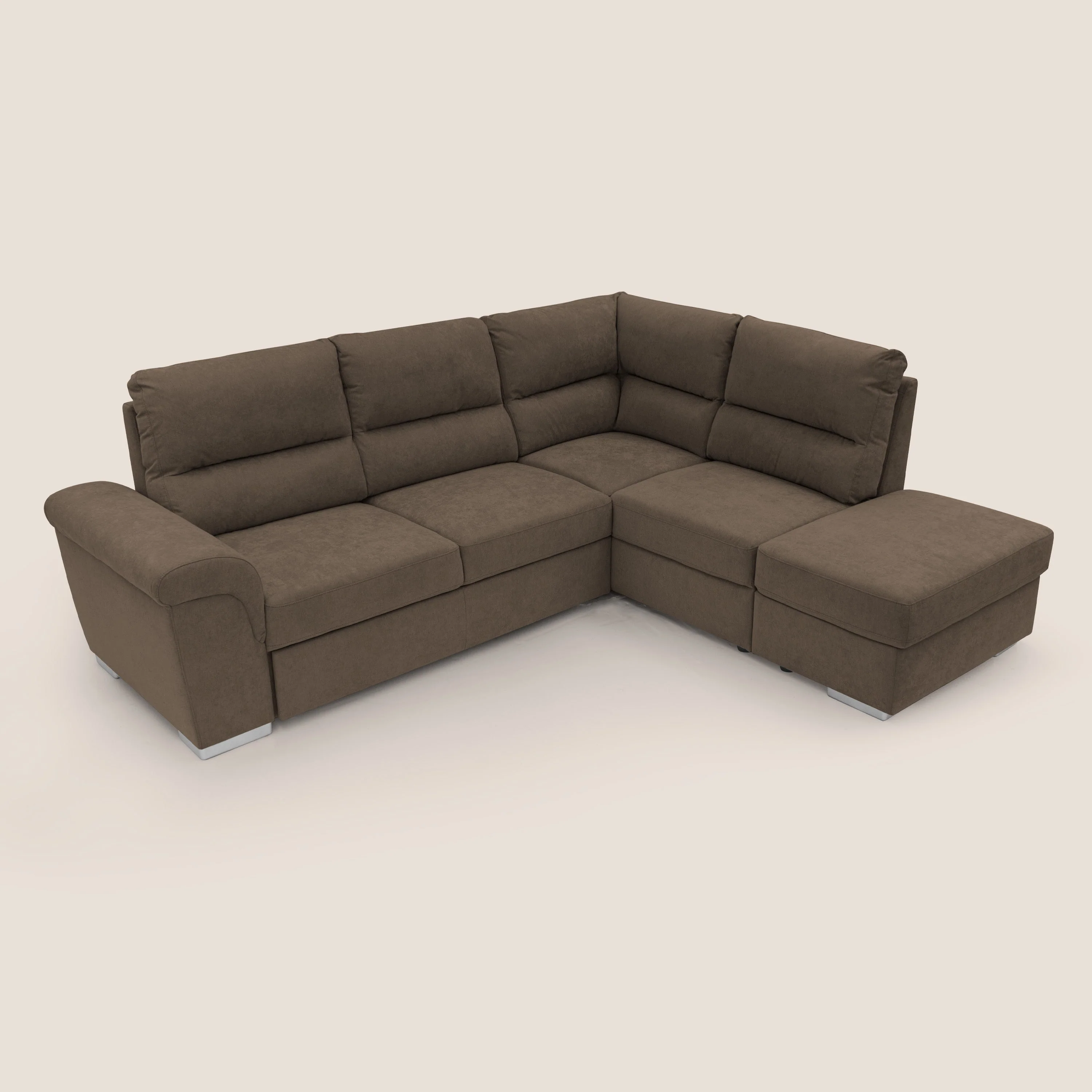 Minerva canapé d'angle avec angle et pouf extractible en tissu doux imperméable T02 marron - Image 7