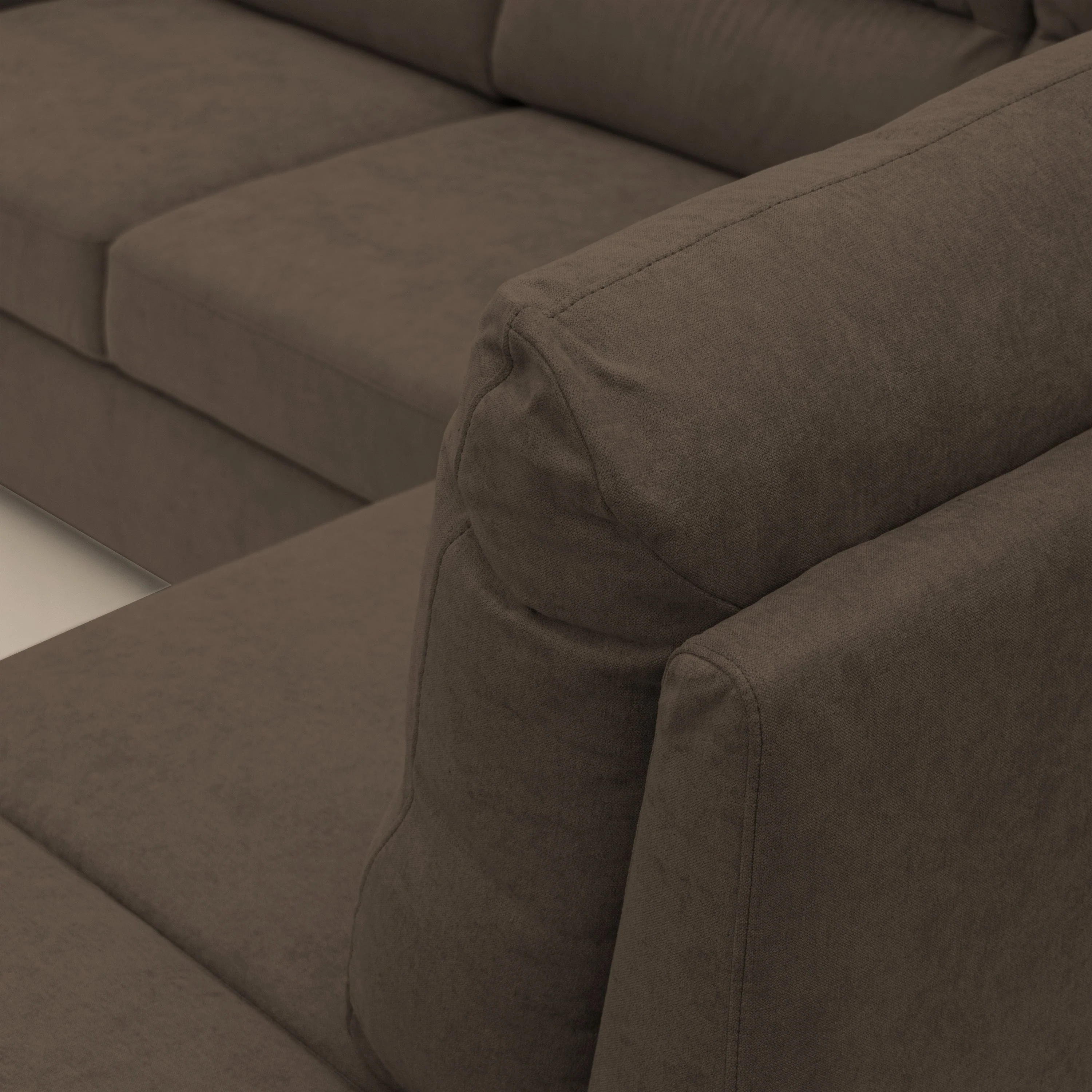 Minerva canapé d'angle avec angle et pouf extractible en tissu doux imperméable T02 marron - Image 8