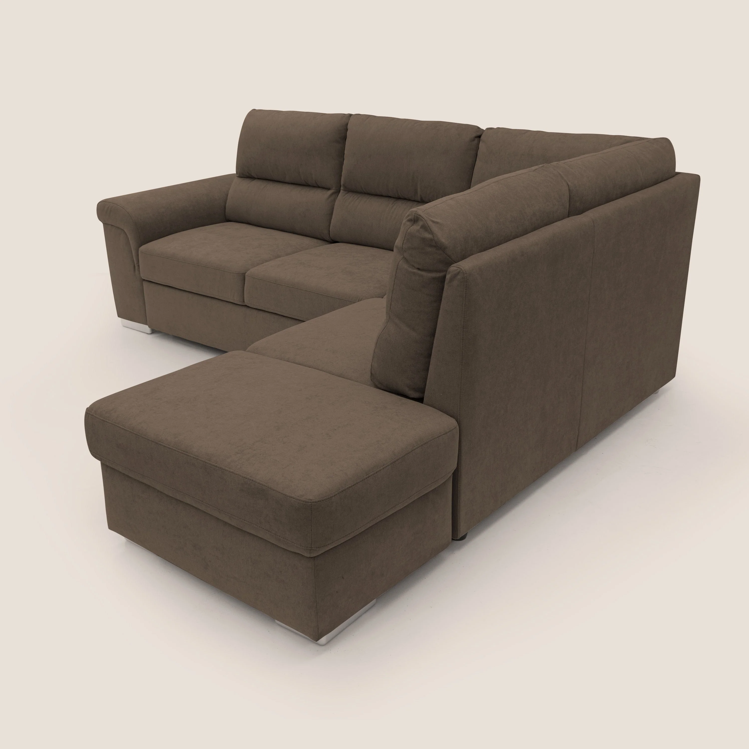 Minerva canapé d'angle avec angle et pouf extractible en tissu doux imperméable T02 marron - Image 9