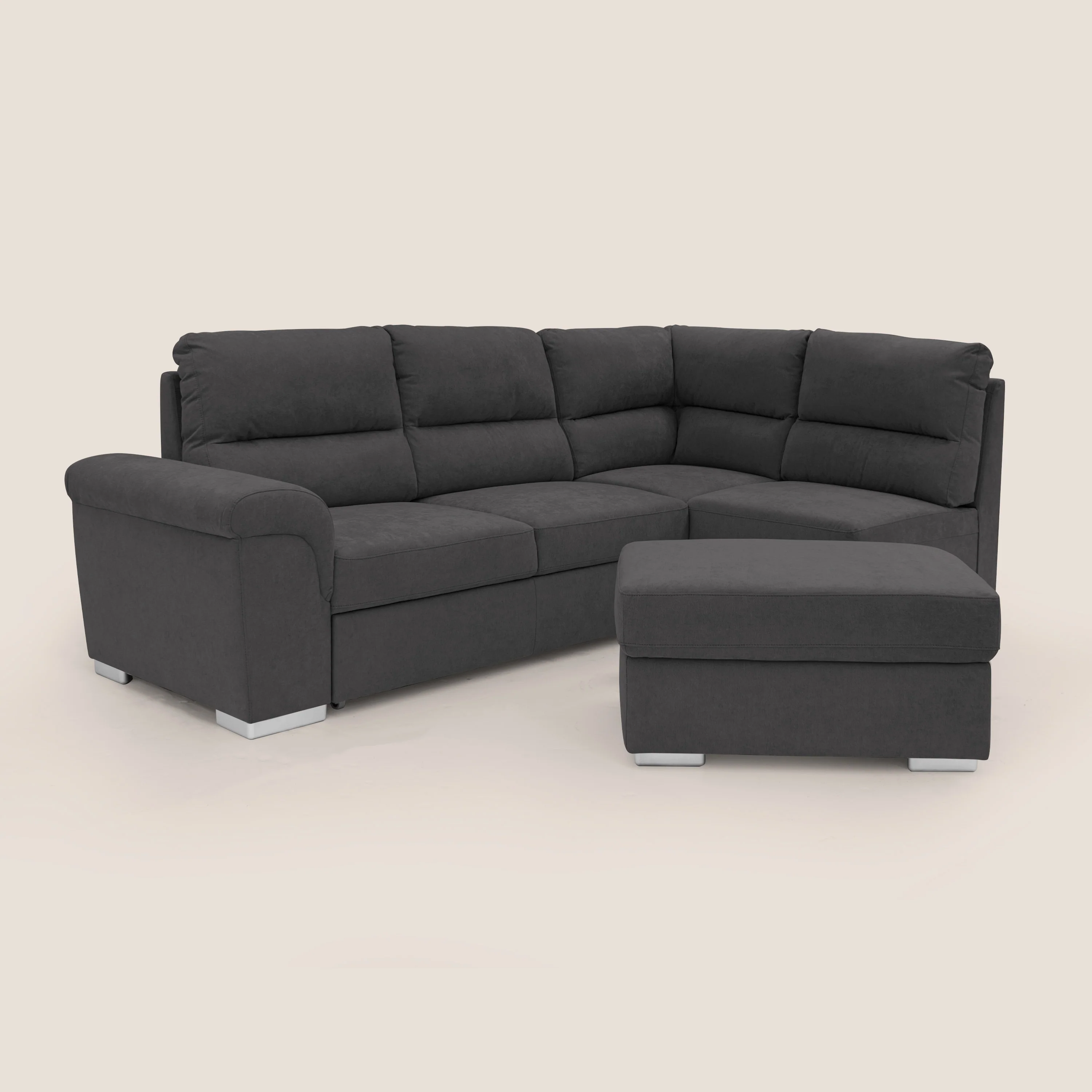 Minerva canapé d'angle avec angle et pouf extractible en tissu doux imperméable T02 noir - Image 10