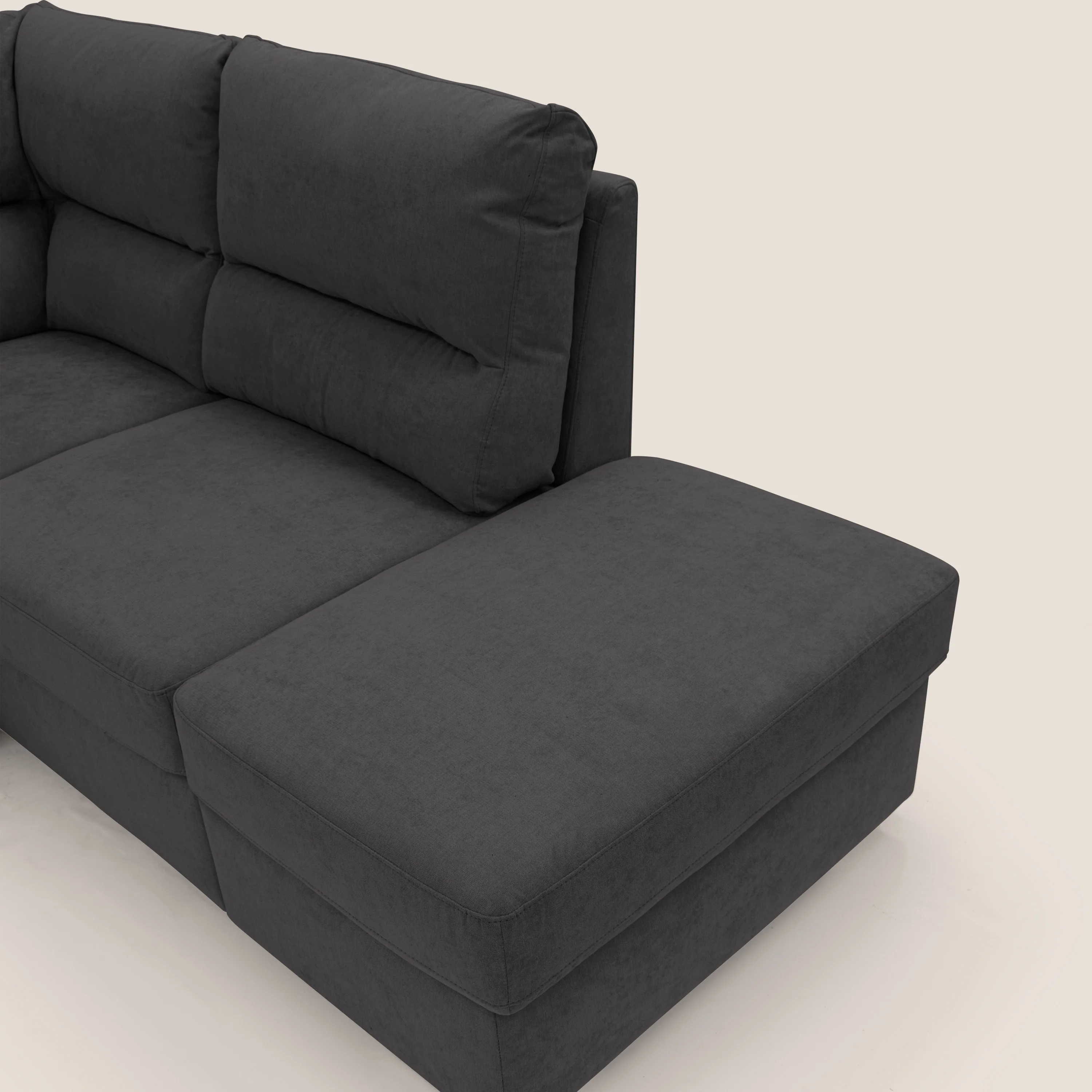 Minerva canapé d'angle avec angle et pouf extractible en tissu doux imperméable T02 noir - Image 11