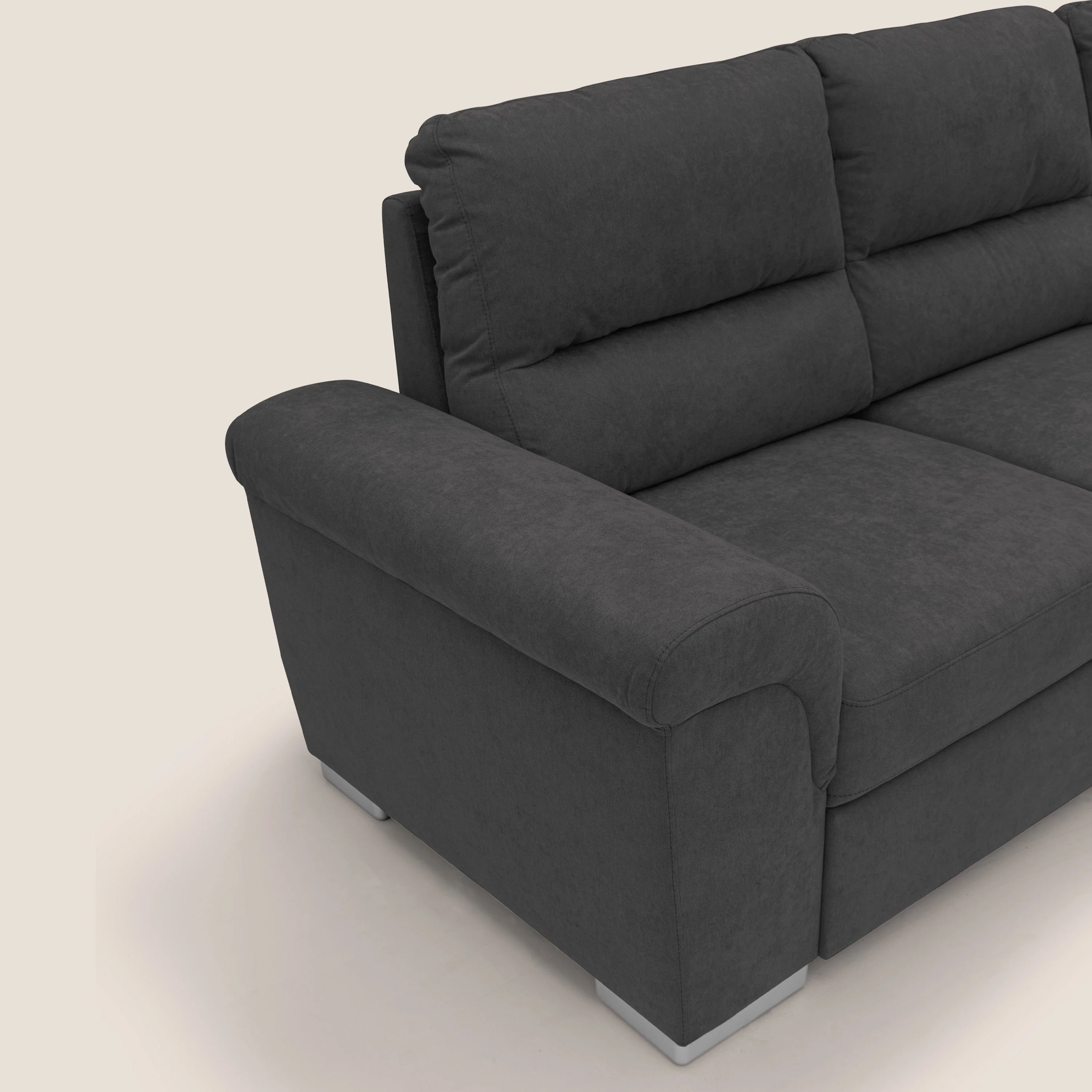 Minerva canapé d'angle avec angle et pouf extractible en tissu doux imperméable T02 noir - Image 5